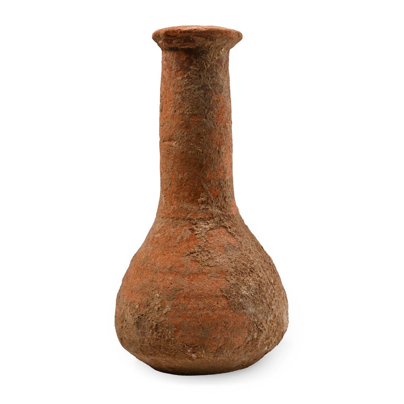 Roman Terracotta Unguentarium Bottle: 1st-4th century A.D. Comprising a bulbous body and tall tubular neck with everted rim. 180 grams, 13.3 cm (5 1/4 in.). [No Reserve] From the collection of Mr W.A. Stewart, Director of School of Arts a