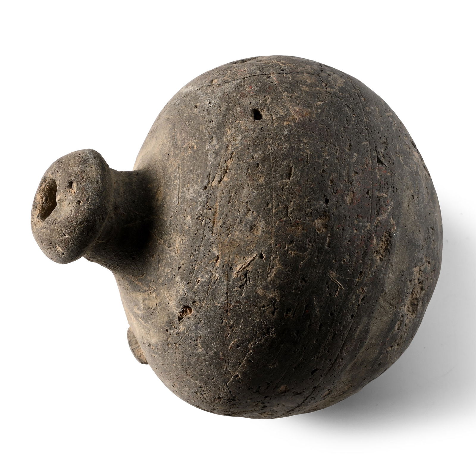 Byzantine 'Greek Fire' Ceramic Fire Bomb or Hand Grenade: 9th-11th century A.D. Bulbous body with short neck and biconvex filler-hole; intended to be filled with explosive liquid and a wick, and used as a hand grenade. Cf. Arendt, W. I., Granaten des 13-14.