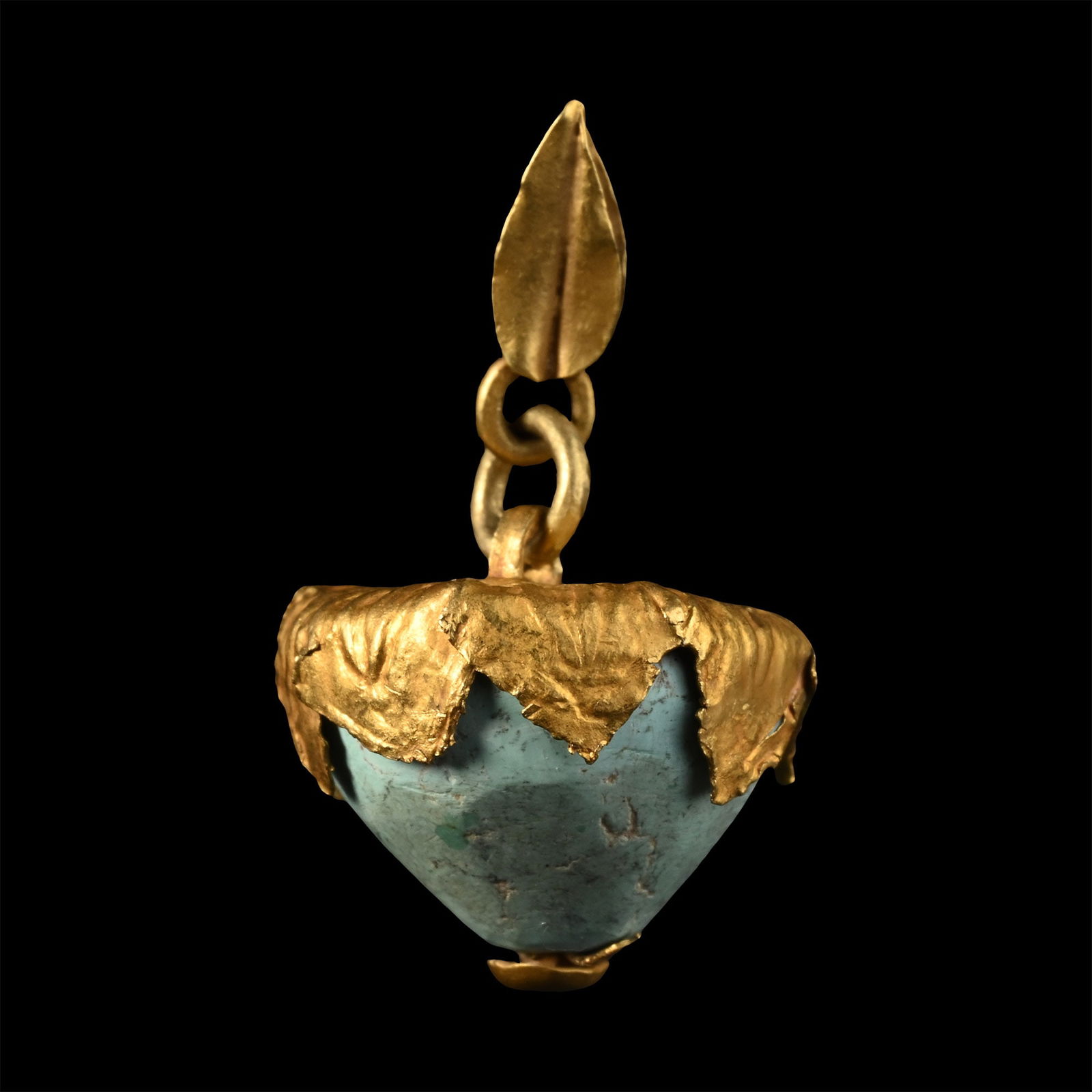 Large Western Asiatic Gold Framed Turquoise Bead (1 of 1)