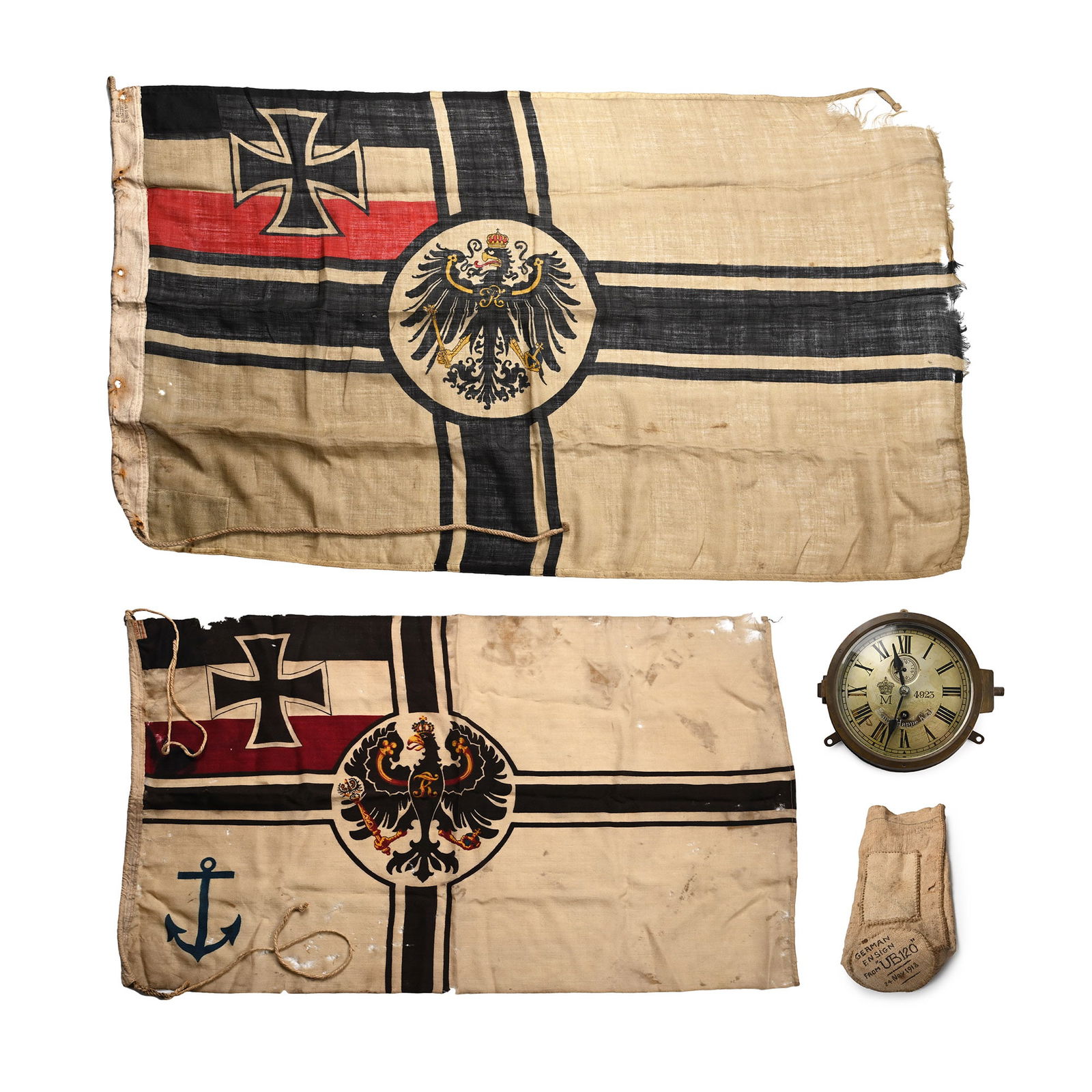 German WWI SM U-120 U-Boat Clock, Flag Sock and Flags (1 of 2)