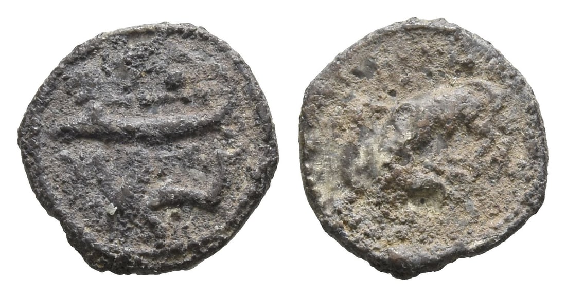 Phoenicia. Byblos AR 1/16 Shekel.: 4th century BC. Galley to left, containing two hoplites with helmets and round shields; hippocamp to left below / Lion attacking bull to left. Cf. HGC 10, 139. 0.88gr, 11mm, 12. (For this specific lot