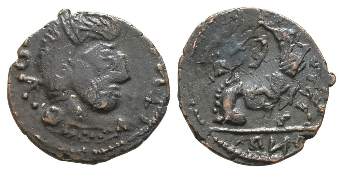 Romano-British Imitation of Constantinian Family AE 18mm.: 4th century AD. Following uncertain mint. Diademed, draped and cuirassed bust to right / Soldier standing to left, spearing fallen horseman; mintmark in exergue. Cf. SCBC 750; see also Carson and J.P.