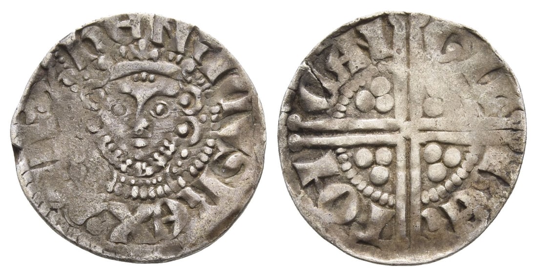 England. Plantagenet, Henry III AR Penny.: Struck 1250-1272. Canterbury mint; Gilbert, moneyer. Long Cross coinage. ??NRICVS R-?X III, crowned facing bust, holding lis-tipped sceptre / GIL-BER-T ON CAN, voided long cross, with central pellet;