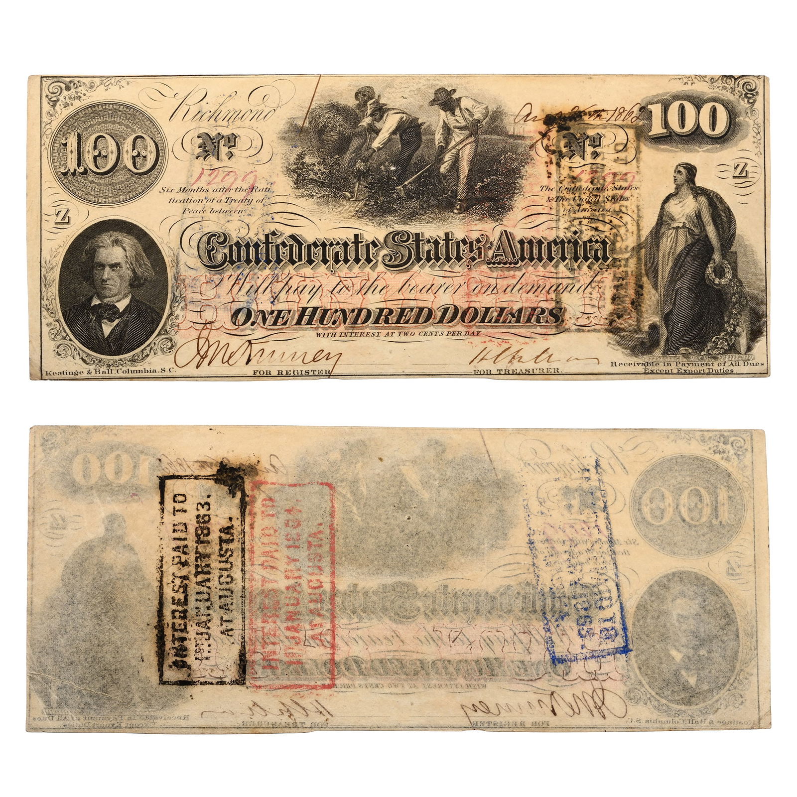 Confederate States of America, One Hundred Dollars T41. (1 of 1)