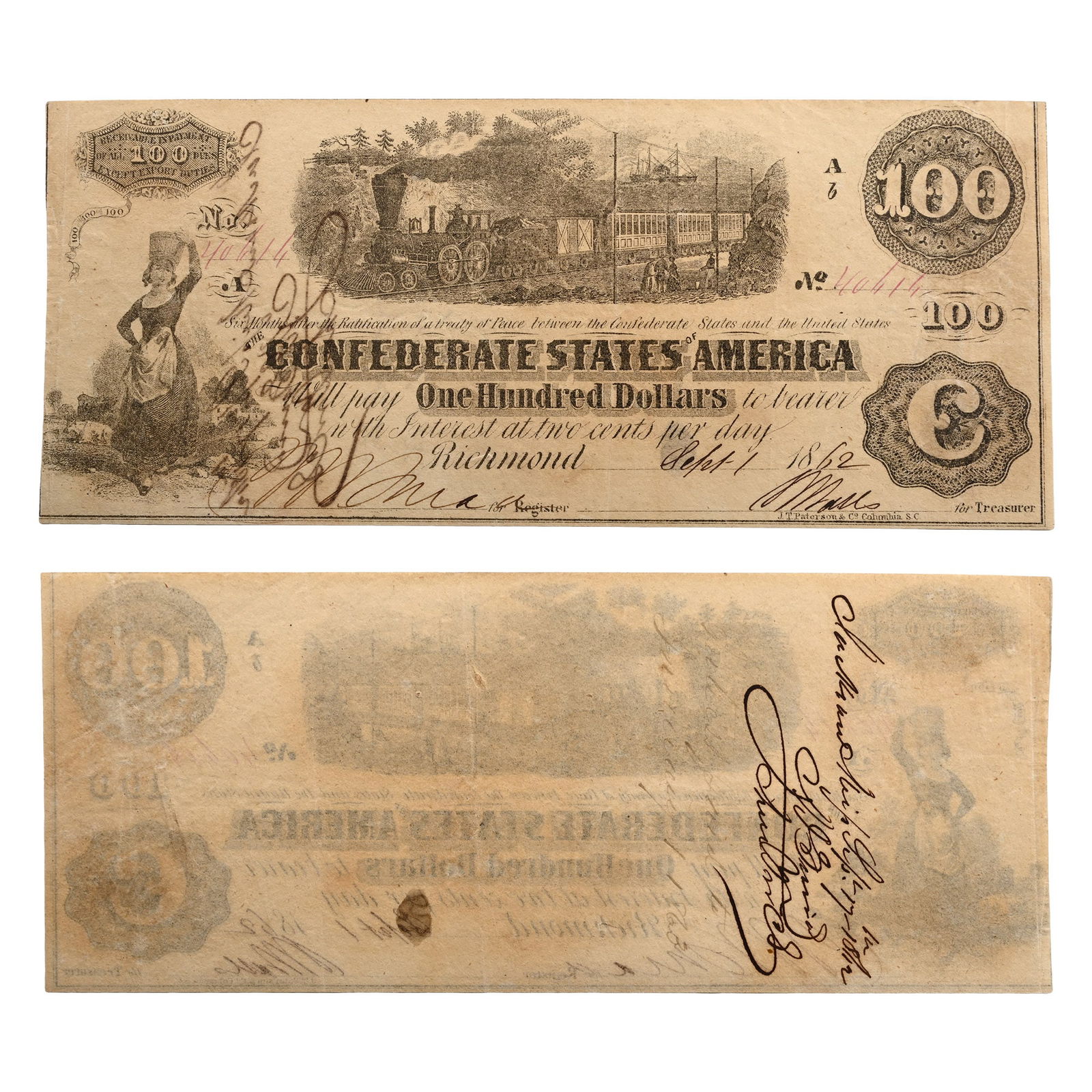 Confederate States of America, One Hundred Dollars T40. (1 of 1)