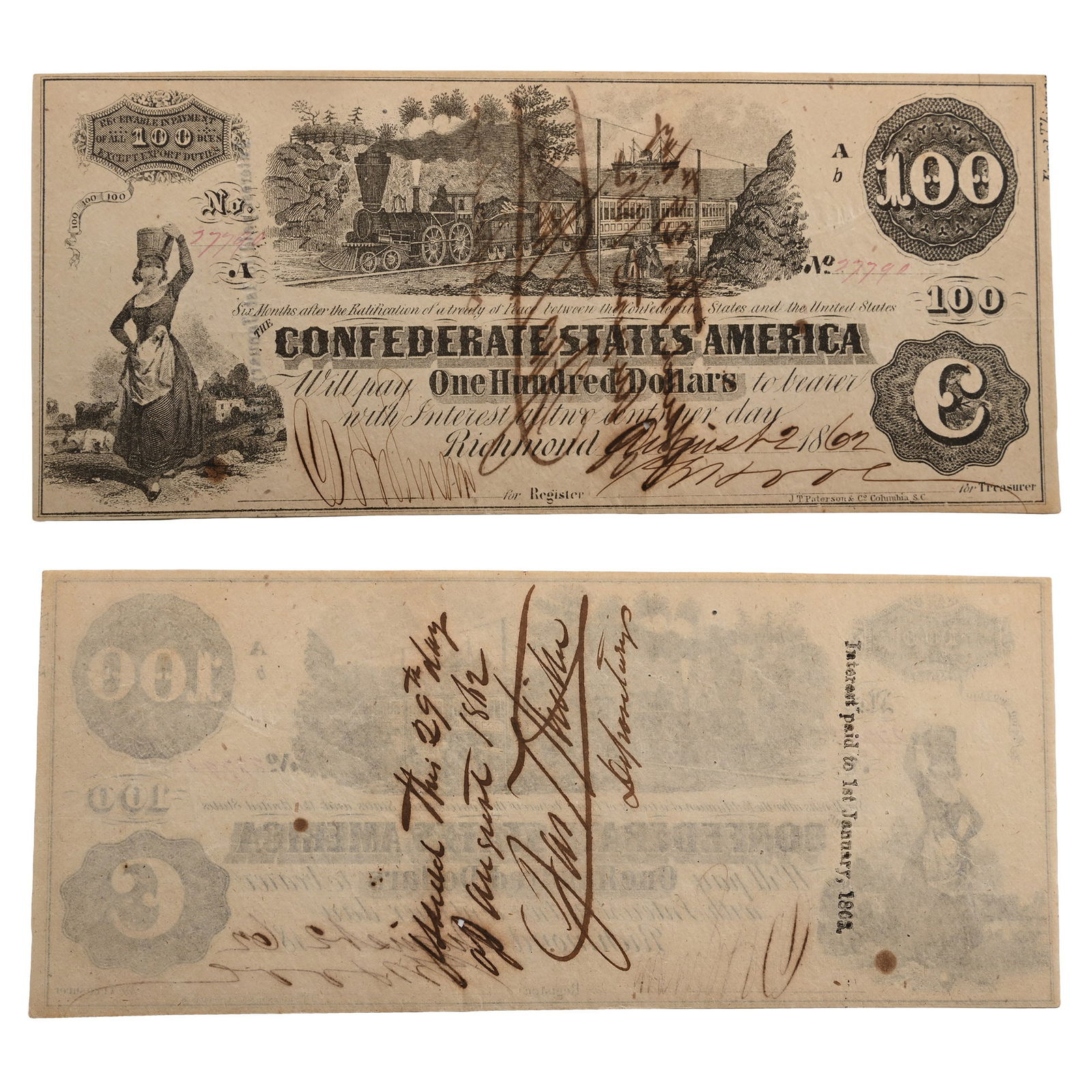 Confederate States of America, One Hundred Dollars T39. (1 of 1)