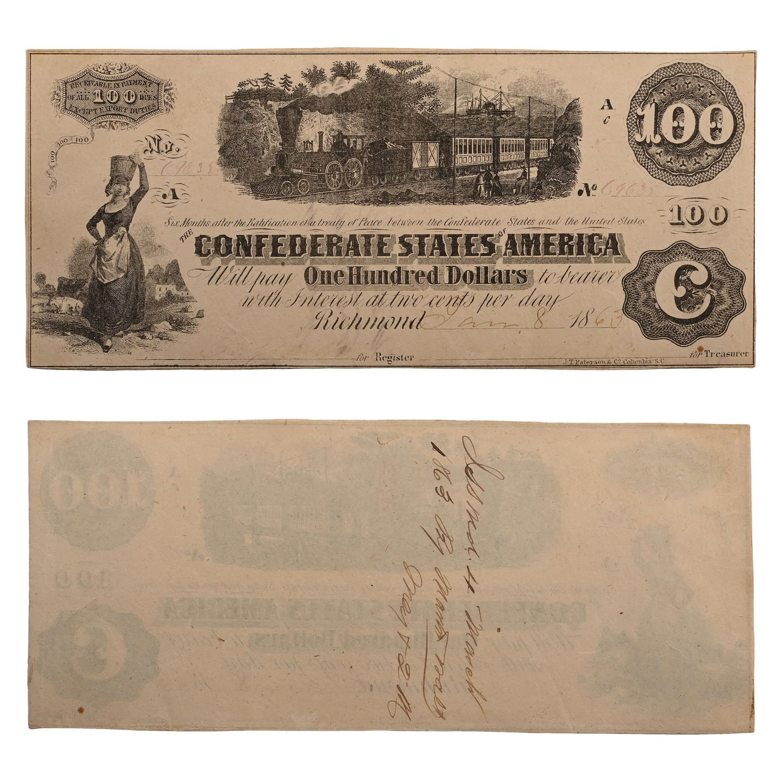 Confederate States of America, One Hundred Dollars T40. (1 of 1)