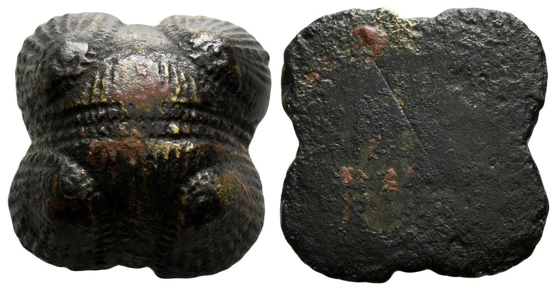 Viking(?) AE Weight.: Circa 9th century AD or later. Shell on each corner of an uncertain square design. 31.65gr, 25mm x 10mm. Condition as seen. Ex David Miller, Hemel Hempstead, London, UK. From the private collection of