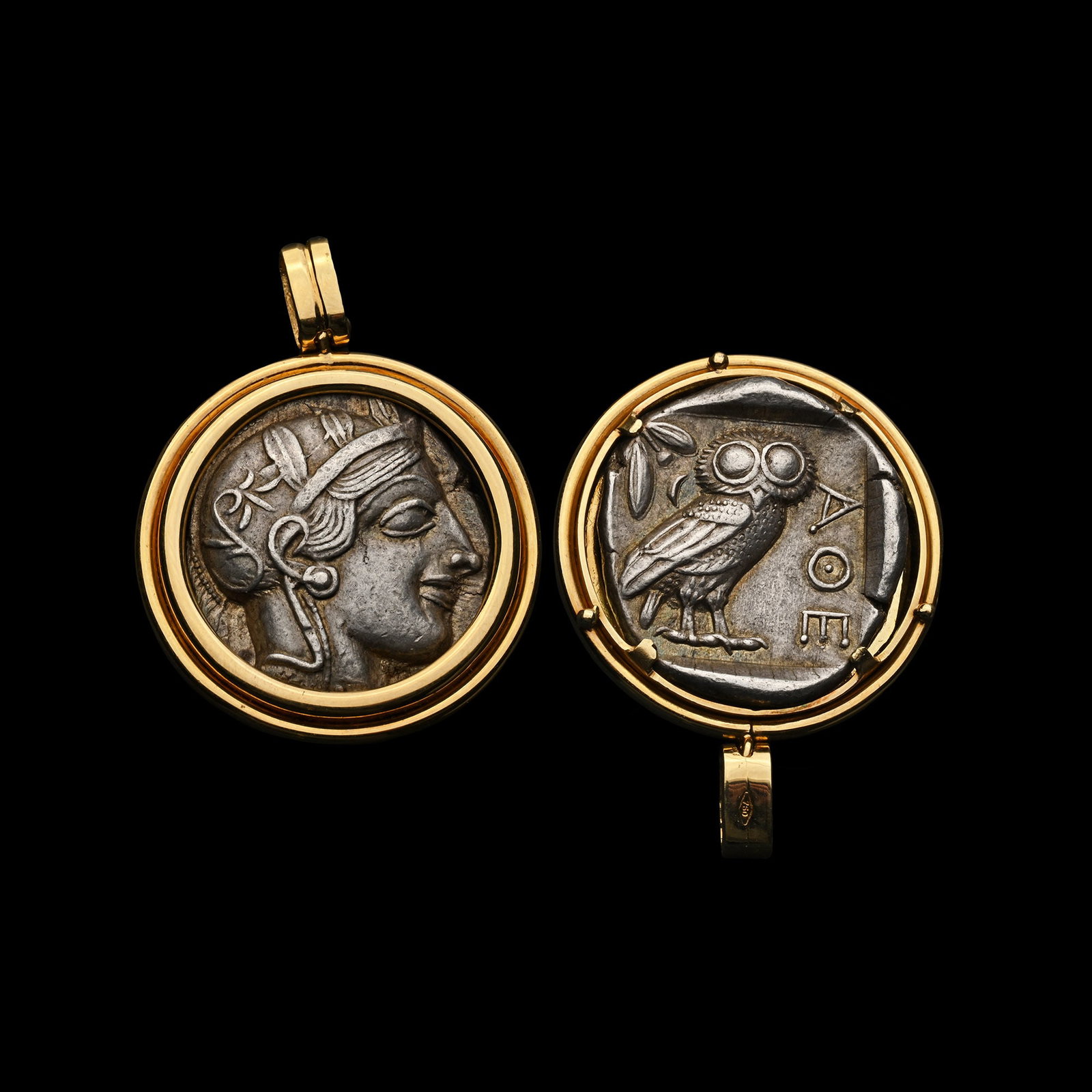 Greek Silver Tetradrachm of Athens in Gold Pendant (1 of 1)