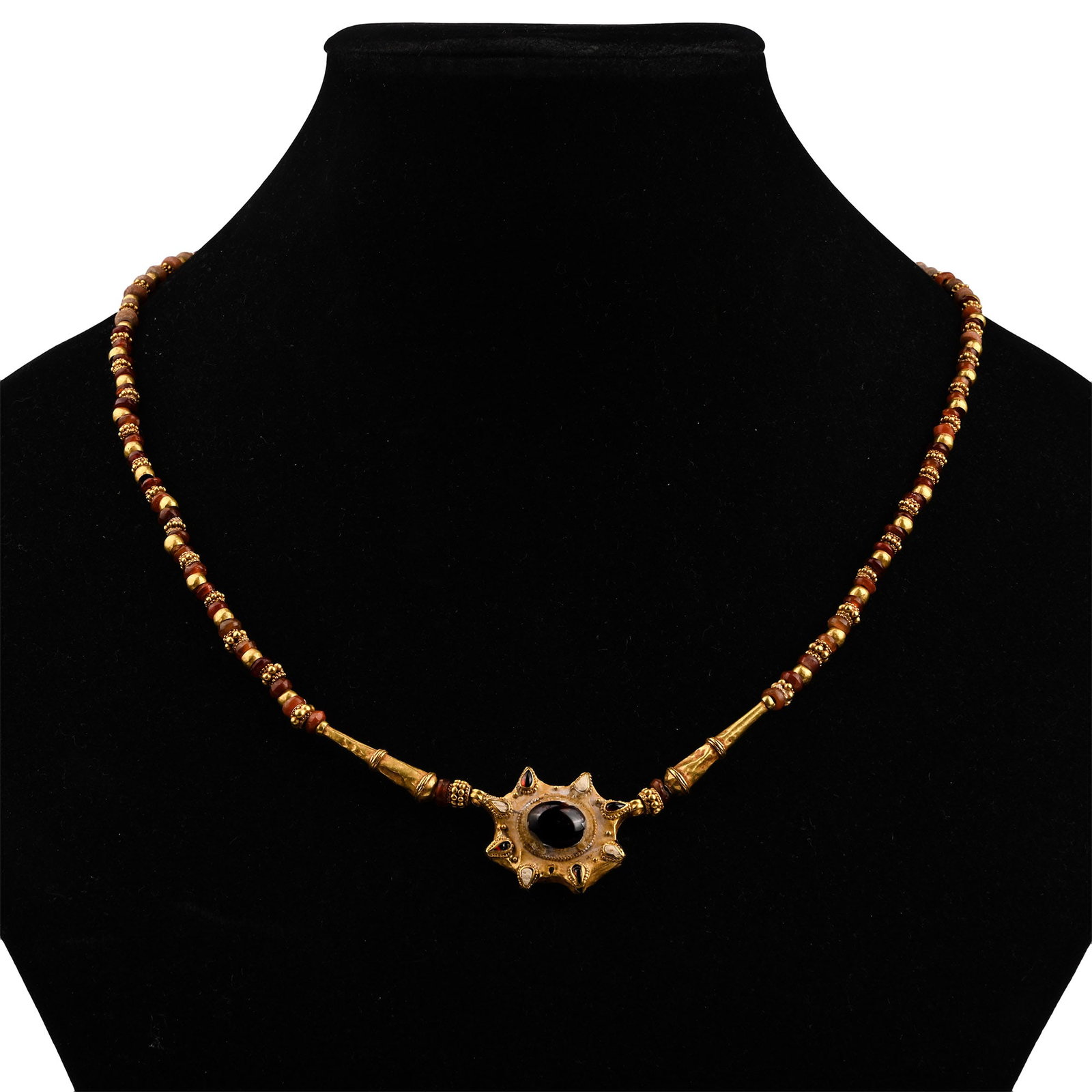 Greek Gold and Carnelian Necklace with Garnet-Set Pendant (1 of 1)