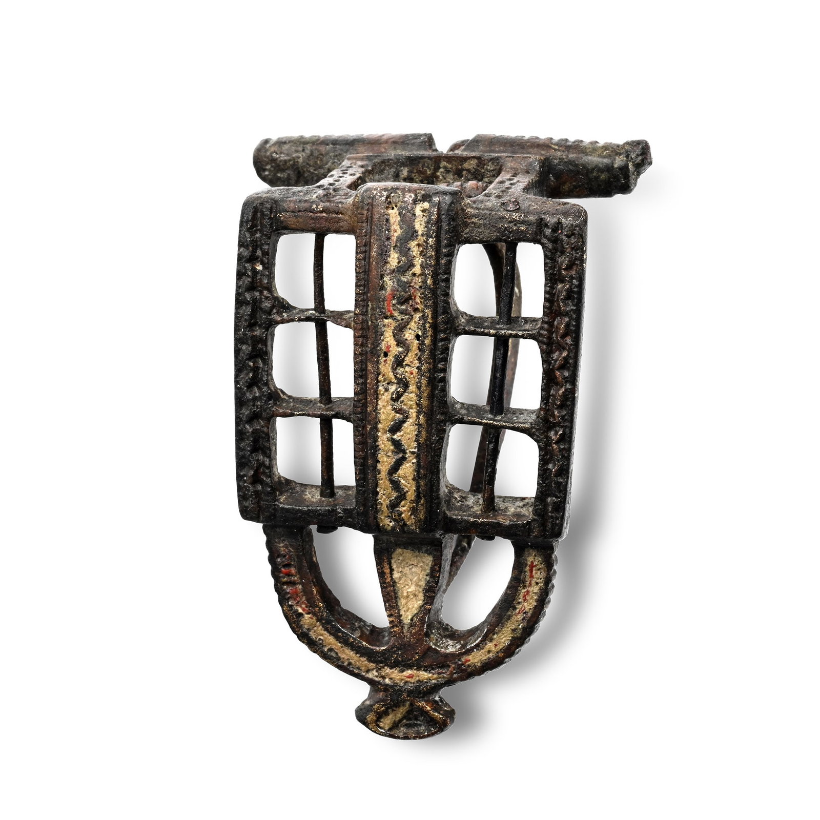 Roman Enamelled Bronze Openwork 'Camp Gate' Plate Brooch (1 of 1)
