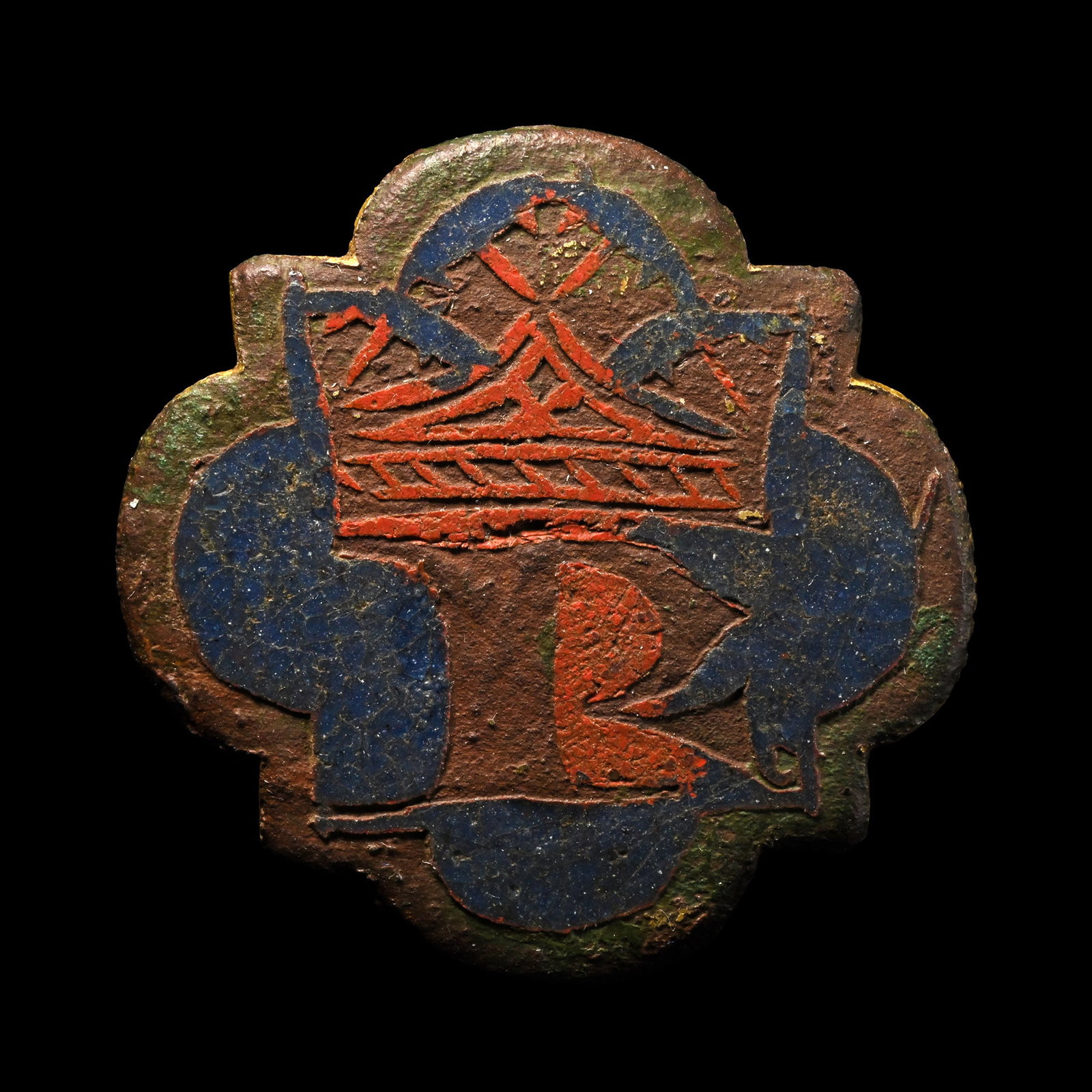 Large Medieval Enamelled Bronze 'Crowned R' Stud (1 of 1)