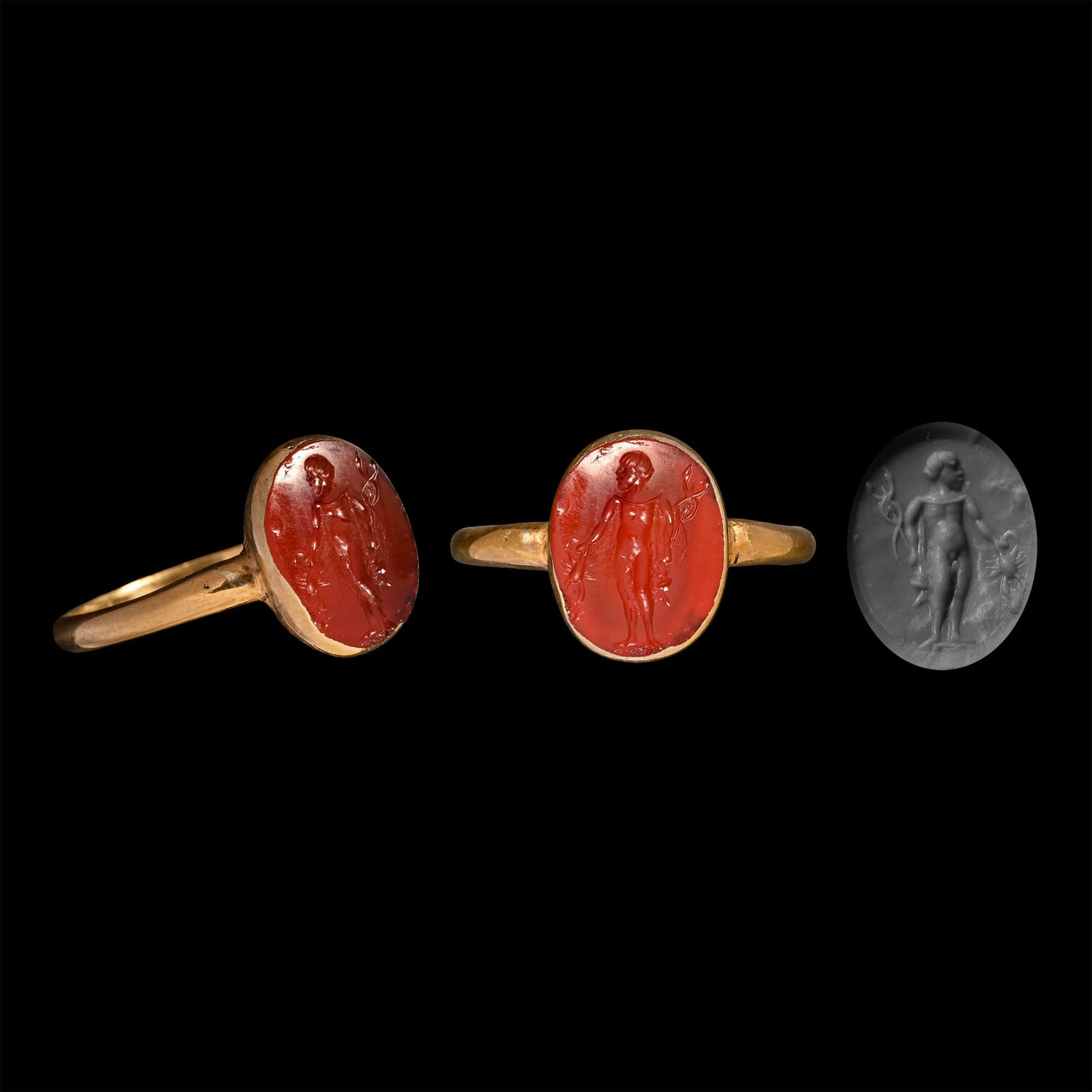 Renaissance Carnelian Gemstone Depicting the God Mercury in Gold Ring (1 of 1)