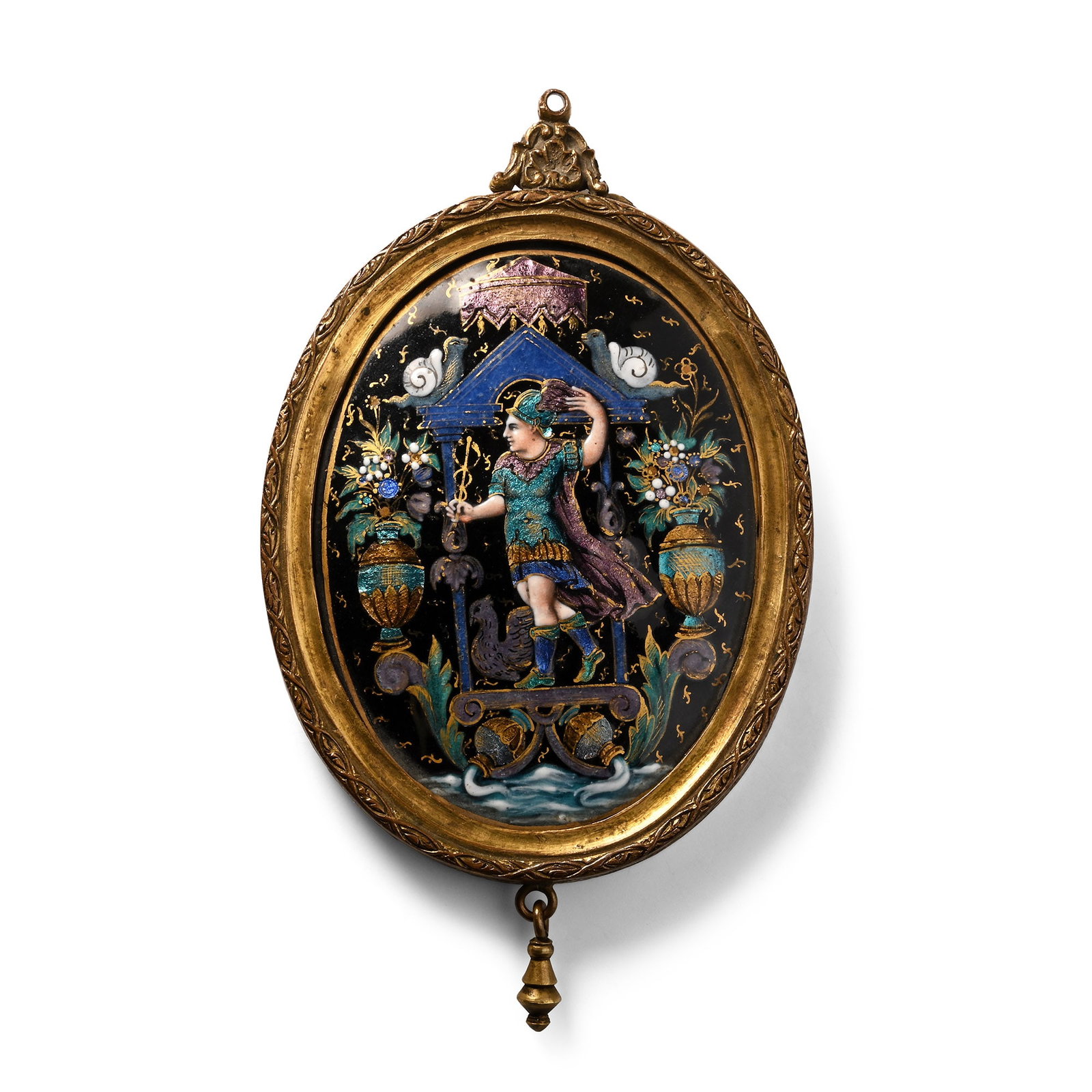 Post Medieval Gilt Enamelled Mirror Case Depicting the Roman God Mercury (1 of 1)