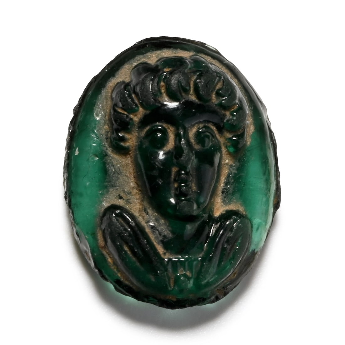 Post-Classical Green Glass Cameo of Man (1 of 1)