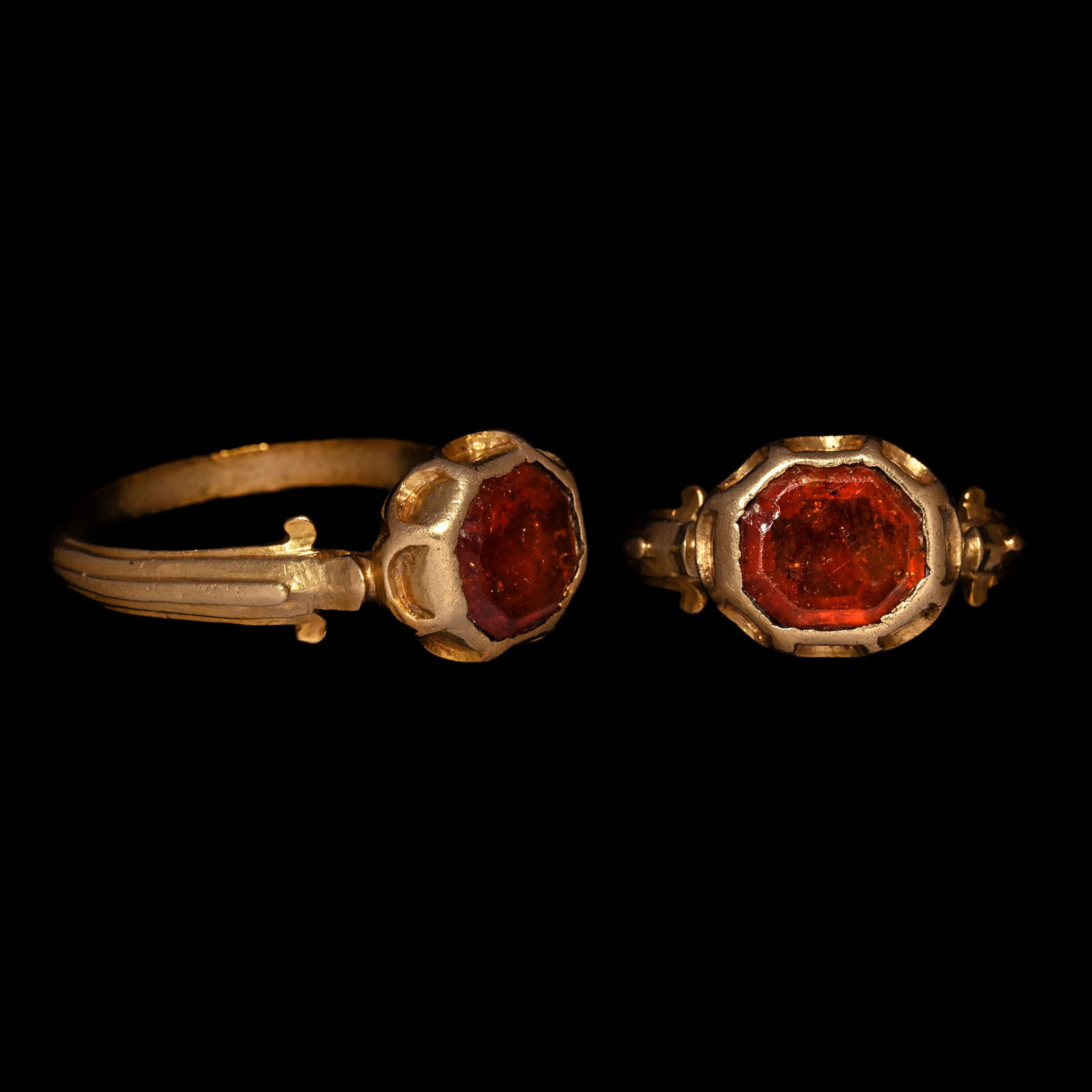 Renaissance Gold Ring with Table-Cut Hessonite Garnet (1 of 1)