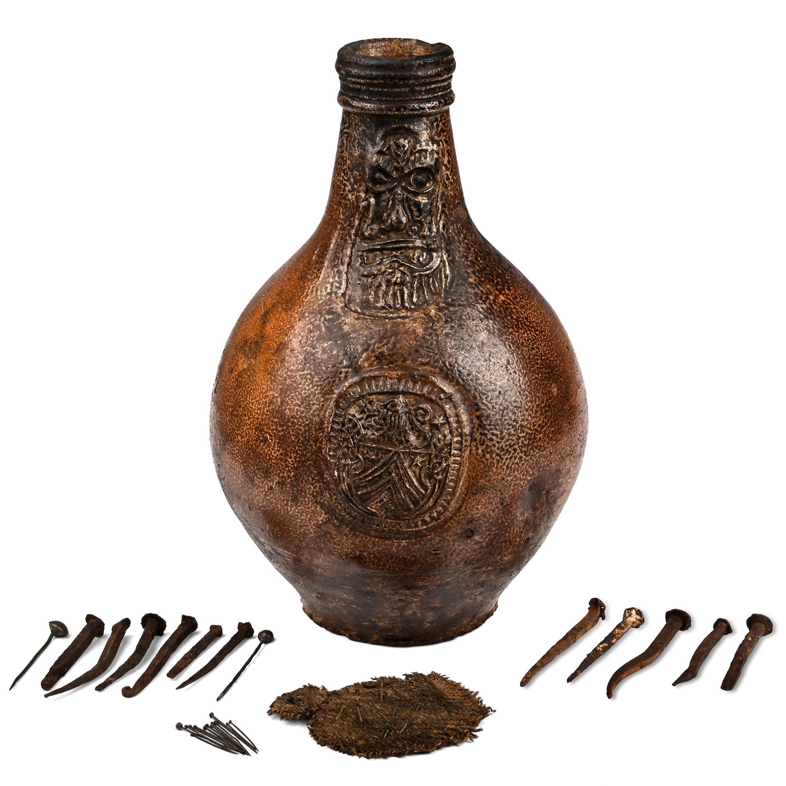 Very Large Glazed Bellarmine Witch's Bottle with Contents (1 of 1)