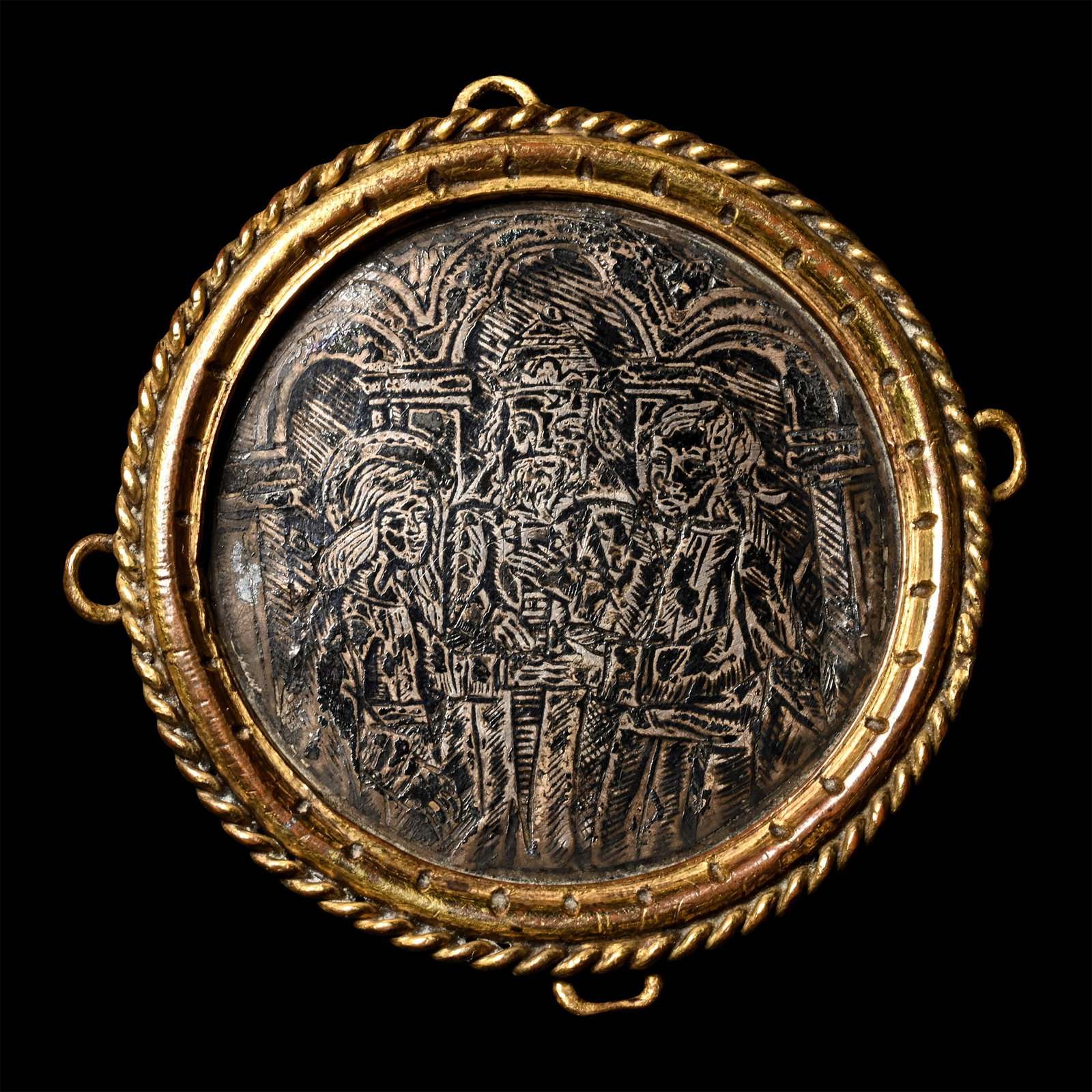 Medieval Gilt and Niello Hat Badge with Marriage of the Virgin (1 of 1)