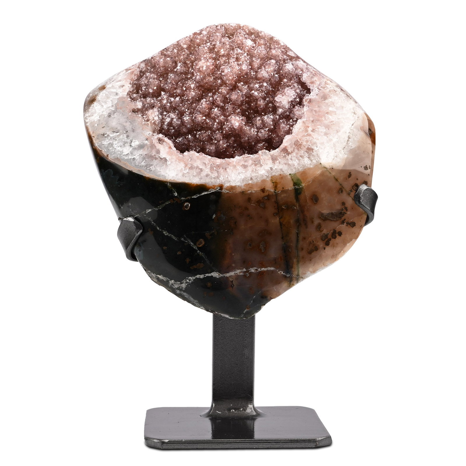 Agate Geode Display with Pink Druzy Quartz (1 of 1)