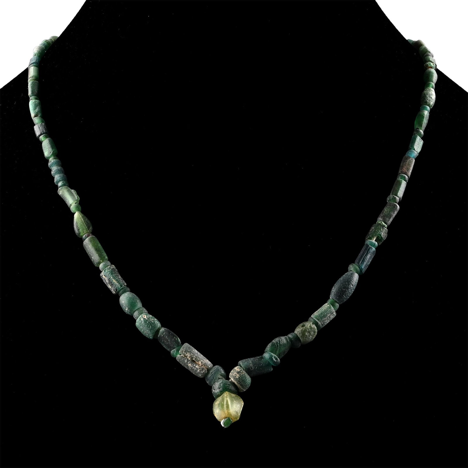 Roman and Other Dark Green Glass Bead Necklace String (1 of 1)