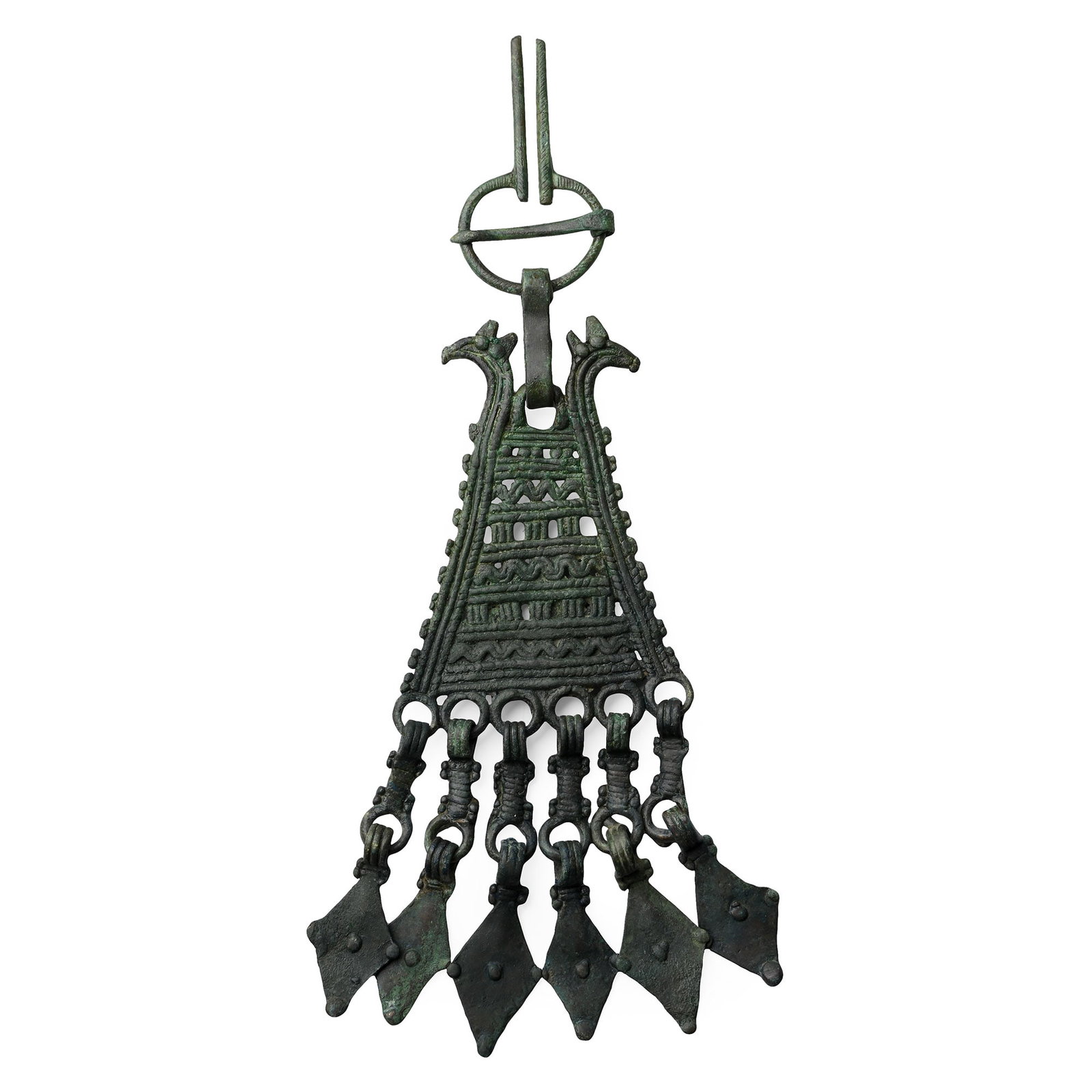 Viking Period Bronze Brooch with Pendant and Lozenge-Shaped Drops (1 of 1)