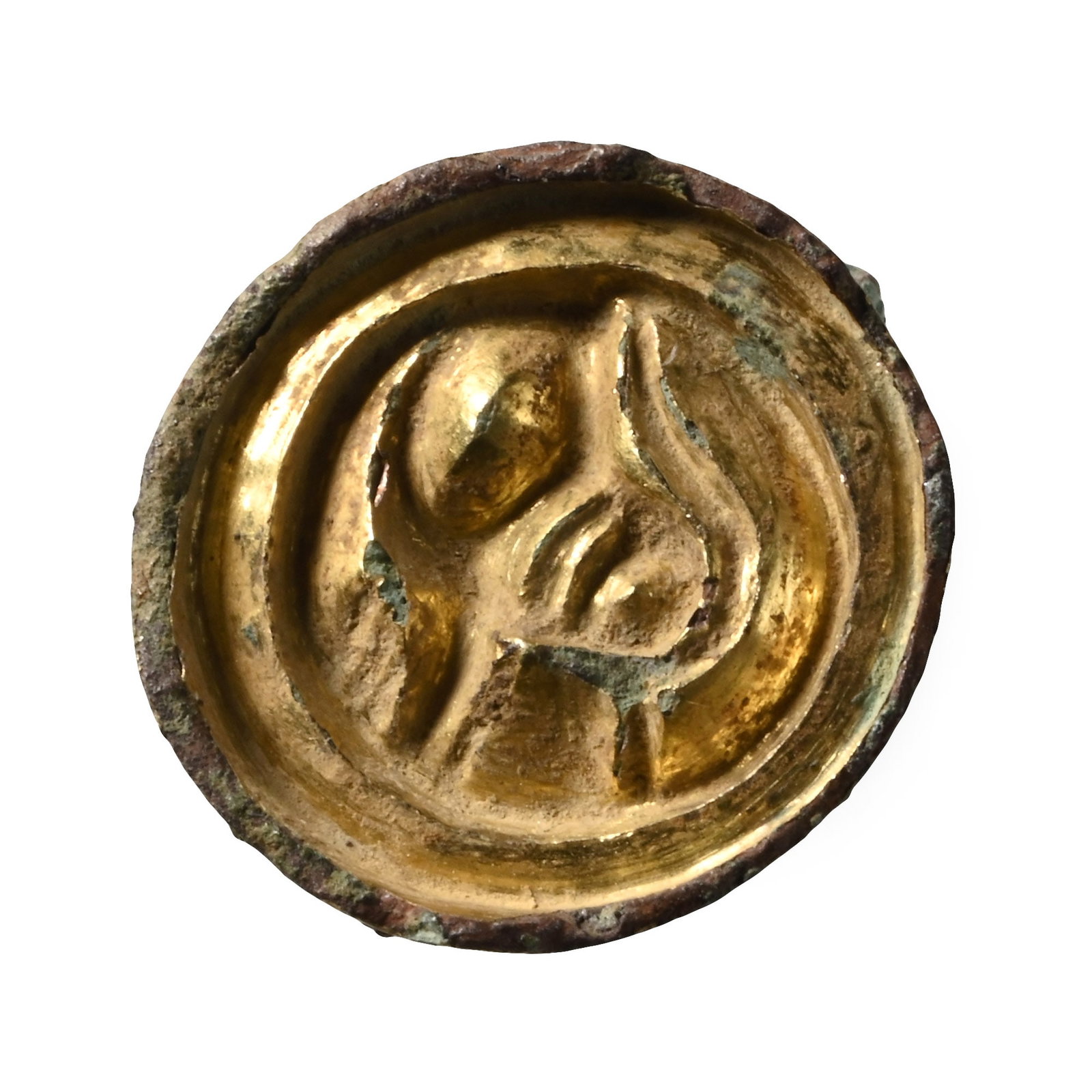 Anglo-Saxon Gilt Bronze Button Brooch with Helmetted Head (1 of 1)