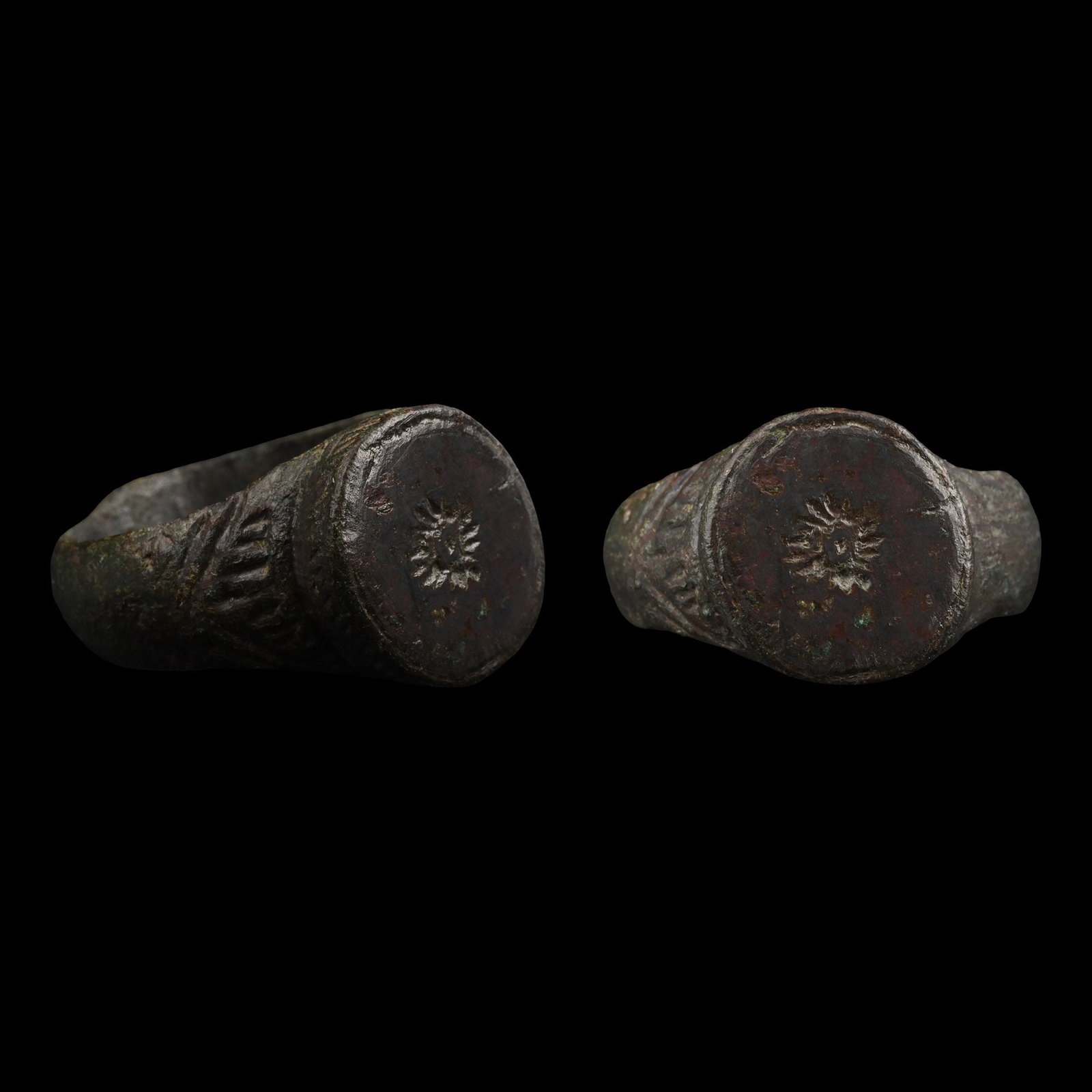 Medieval Bronze Ring with Sun Motif (1 of 1)