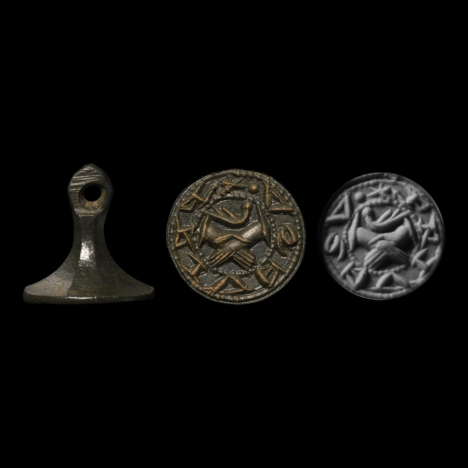 Medieval Bronze Chess Piece Type Seal Matrix with Clasped Hands (1 of 1)