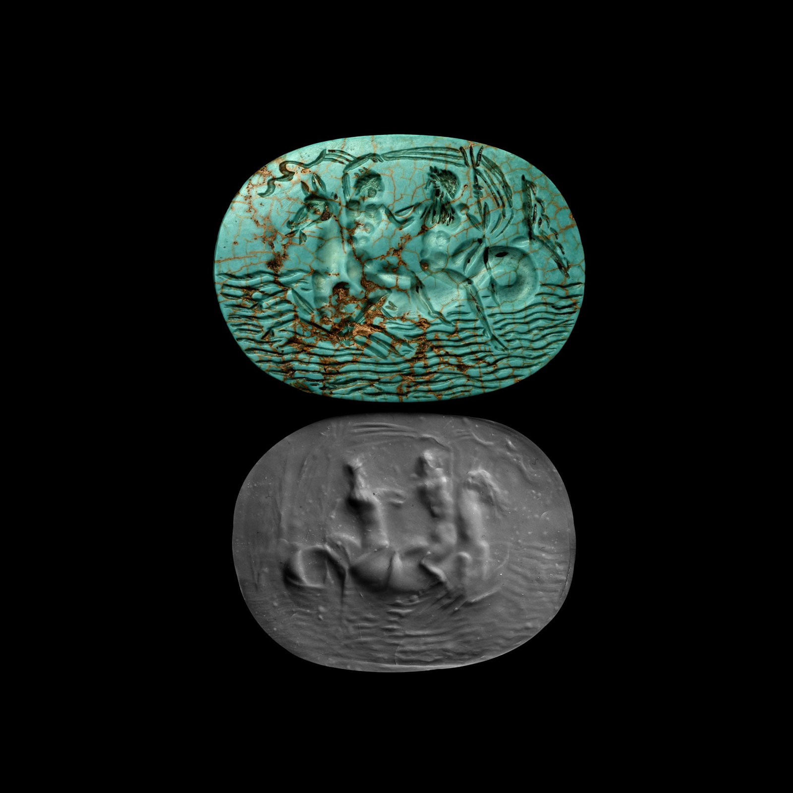 Large Post-Classical Turquoise Gemstone with Mythological Scene of Poseidon with Amphitrite on (1 of 1)