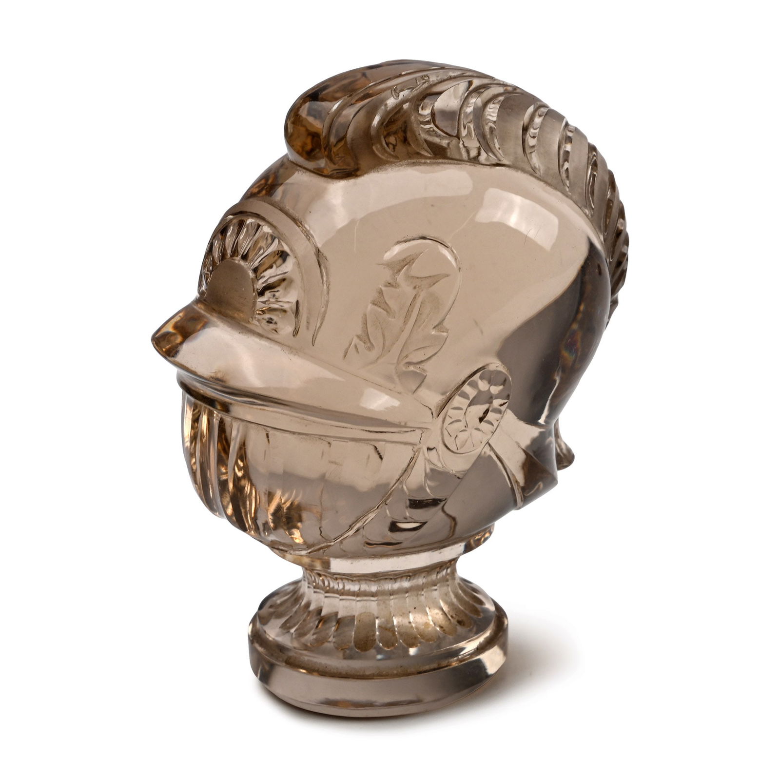Smoky Quartz Desk Seal in the form of a Plumed Helmet (1 of 2)
