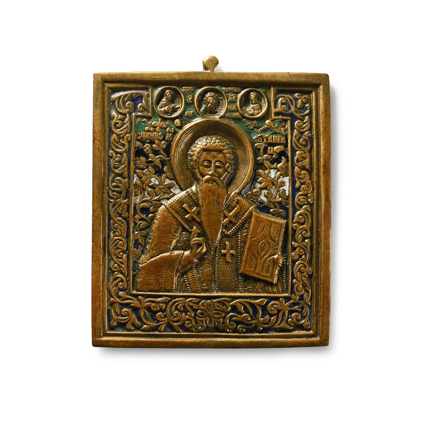 Russian Orthodox Enamelled Bronze Travel Icon with Saint Antipas of Pergamum (1 of 1)