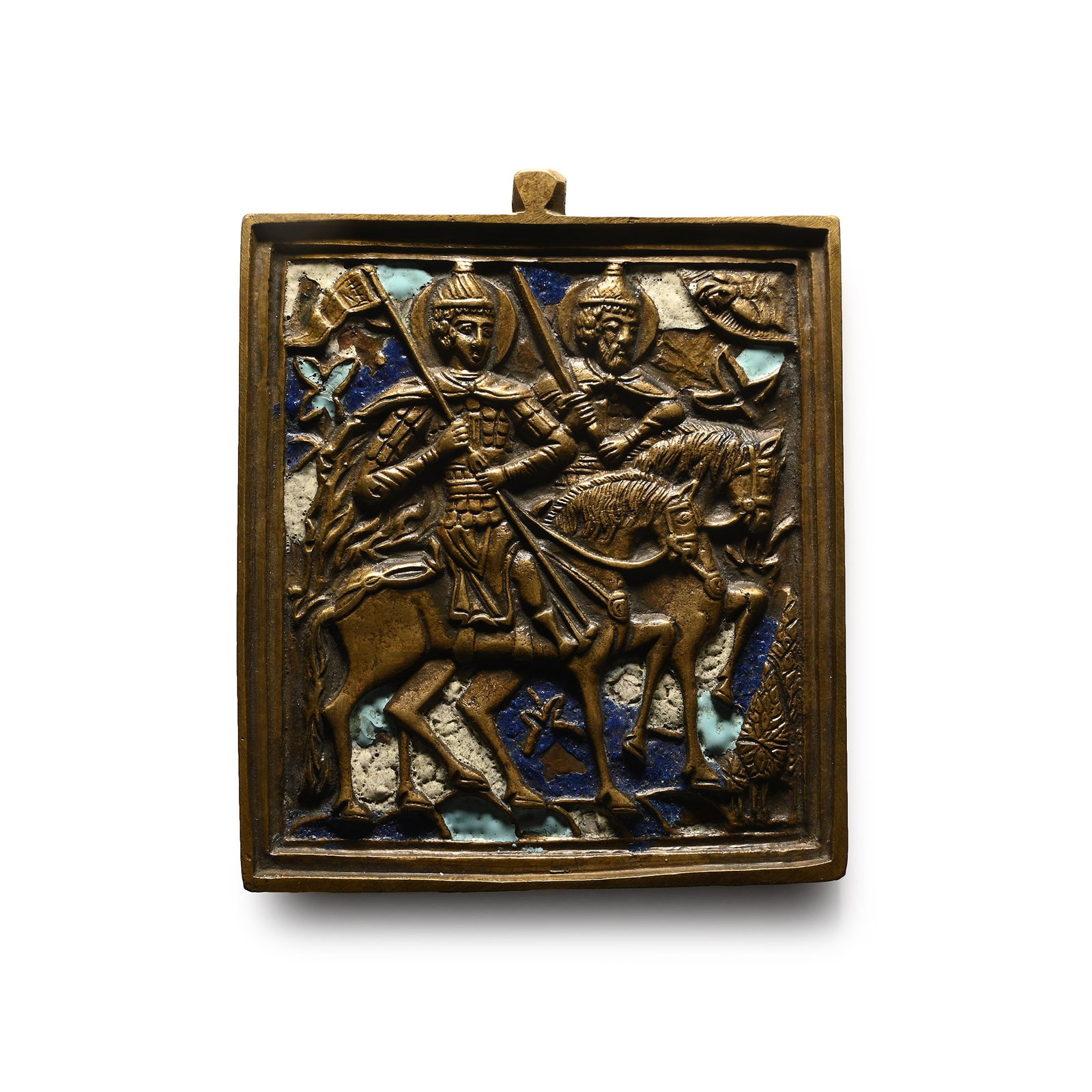Russian Orthodox Enamelled Bronze Travel Icon with Saints Boris and Gleb (1 of 1)