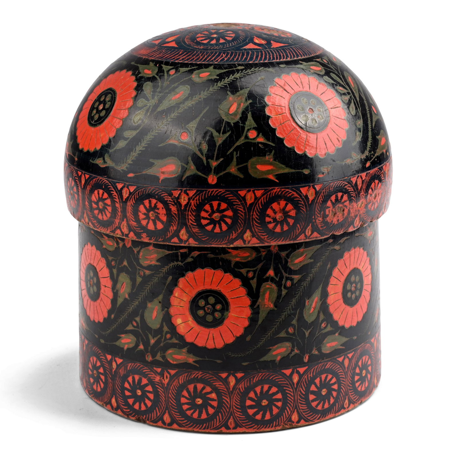 Indian Wooden Pyxis with Laquered Floral Design (1 of 1)