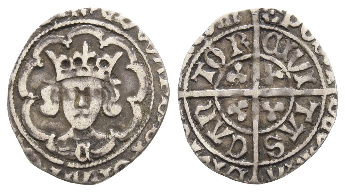 England. York, Edward IV AR Halfgroat.: Struck 1477-1480. Second Reign. Archbishop Thomas Bourchier. (Rose) ?DWARD[..], crowned facing bust within tressure of arches; trefoils on cusps, C on breast / (Rose) POSVI D?[..] and CIVI-TAS CANTOR,