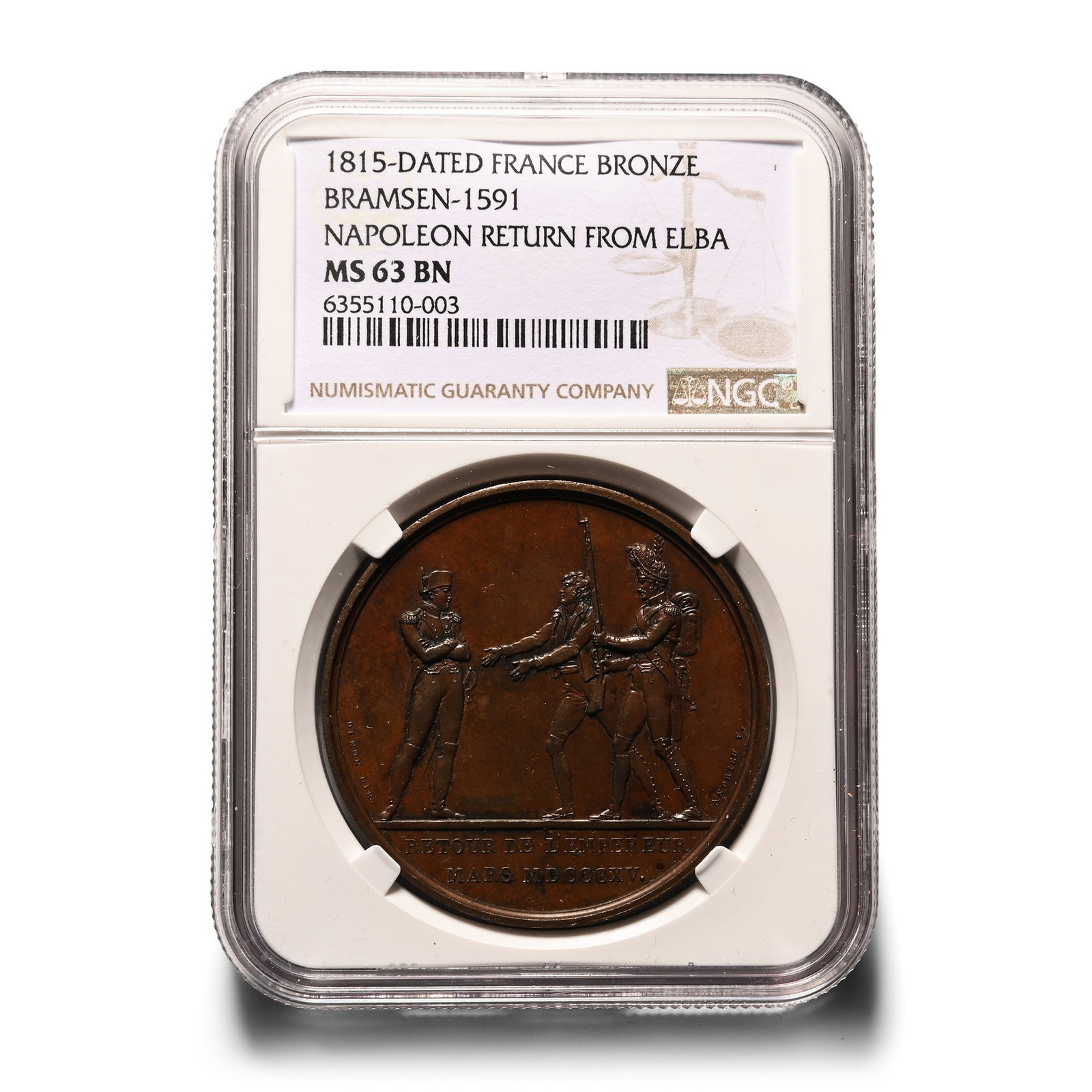 France. Hundred Days, Napoléon I AE Medal.: Dated 26 February and March 1815 (in Roman numerals). Paris mint. Commemorative issue of Return of Napoléon I to Paris. Dies by Andrieu and Brenet. Denon, director. Napoléon I standing to left prese