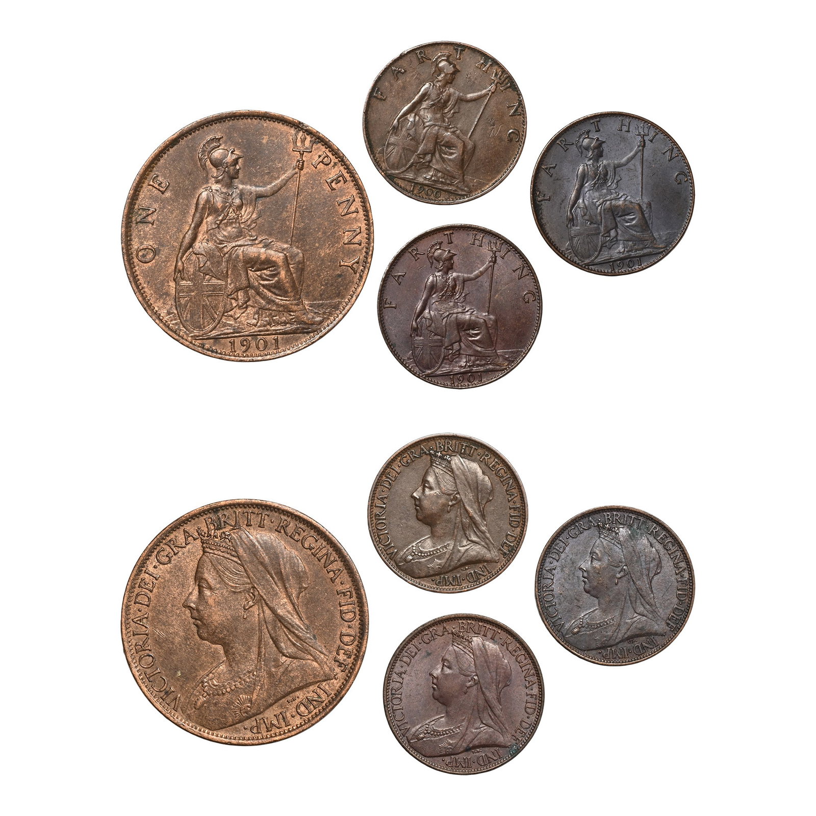 Great Britain. Hanover, Group of Four [4] Victoria CU Farthings & Penny. (1 of 1)