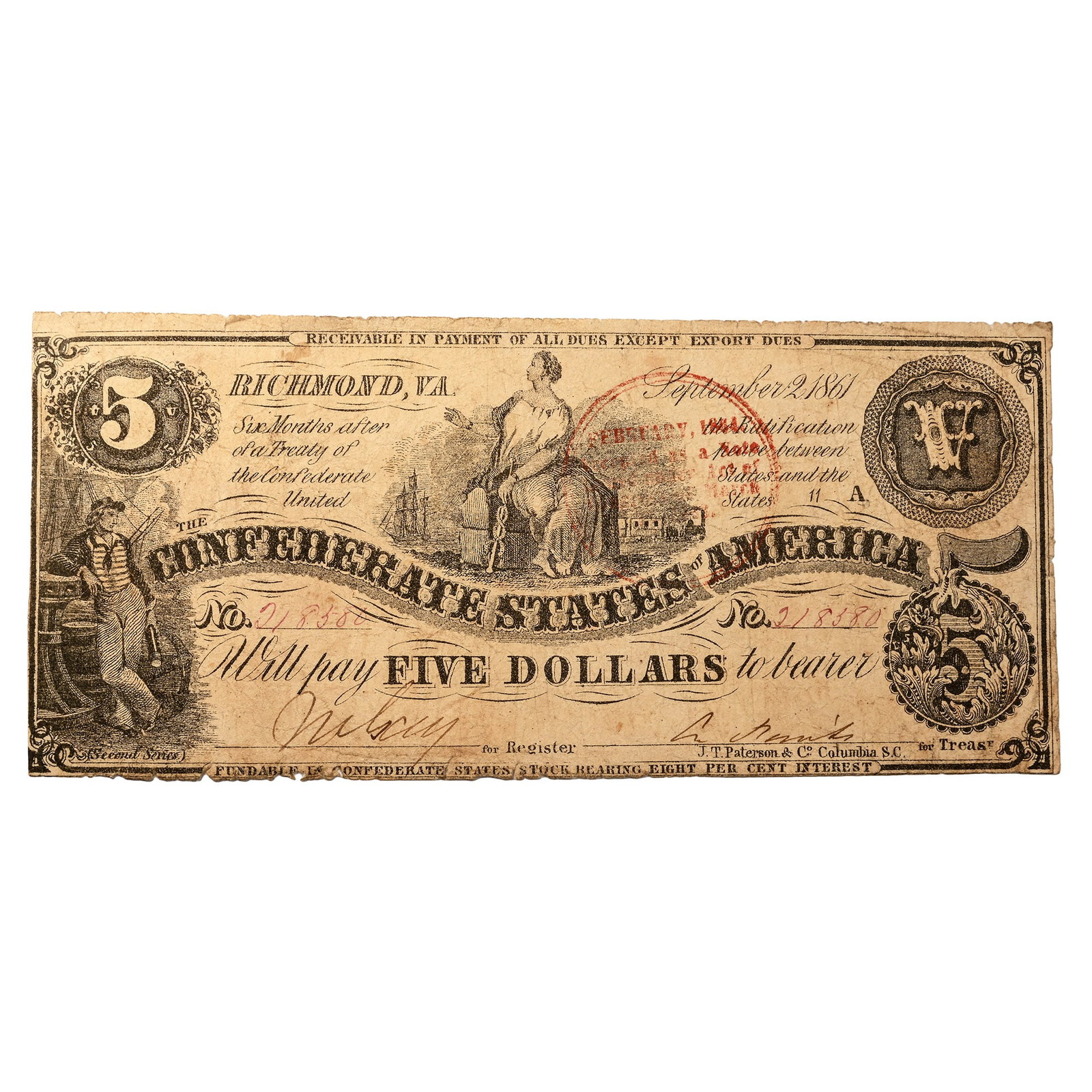 Confederate States of America, Five Dollars T36. (1 of 1)