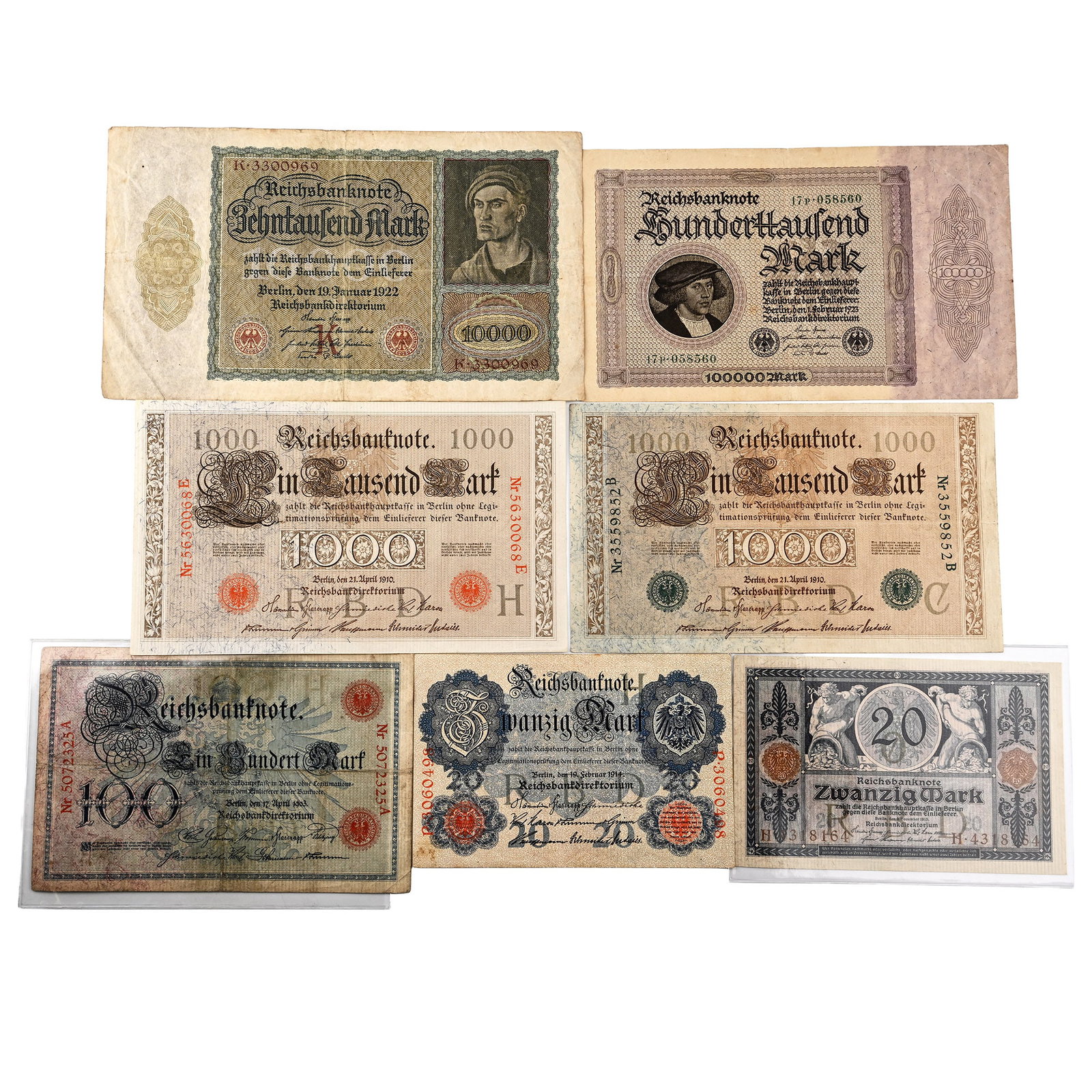 Germany. Group of Seven [7] Banknotes of Various Denominations. (1 of 2)