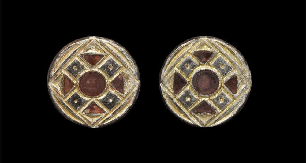 Merovingian Frankish Silver-Gilt Disc Brooch Pair