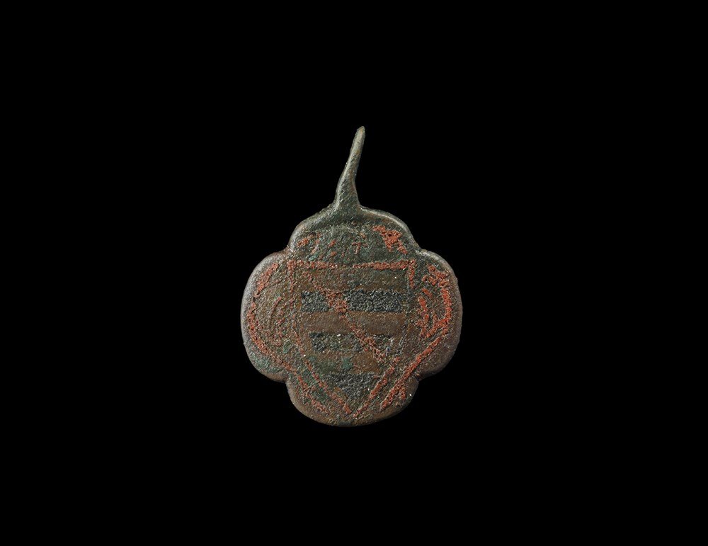 Medieval Bronze Enamelled Quatrefoil Heraldic 'Henry de