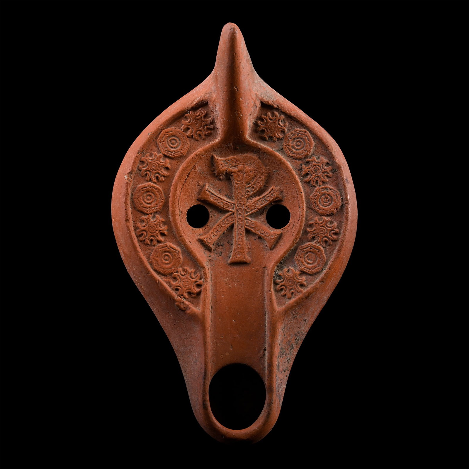 Late Roman Red Ware Oil Lamp with Chi Rho (1 of 1)
