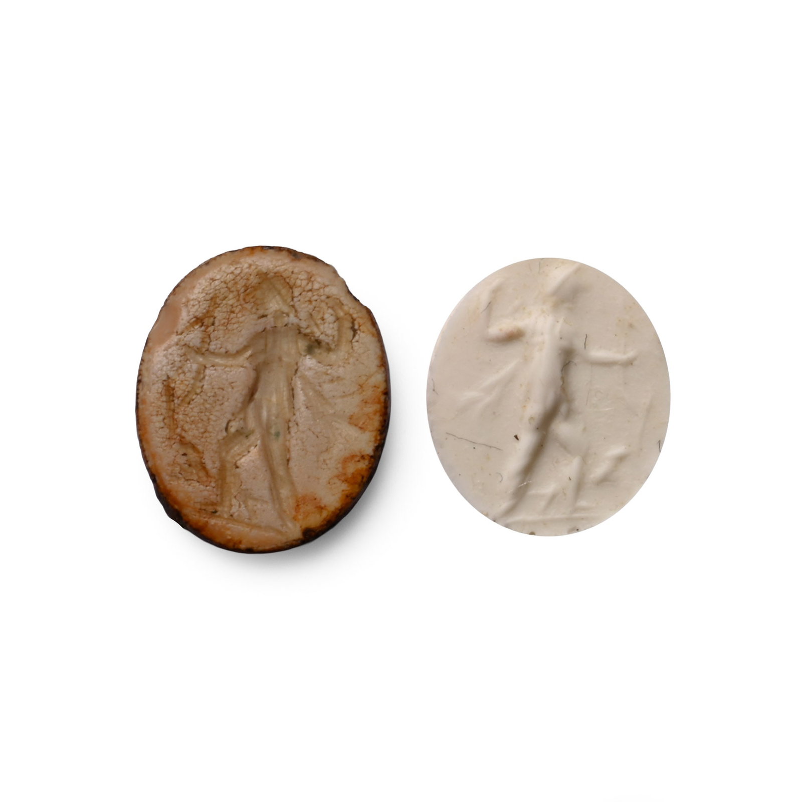 Roman Jasper Gemstone with Advancing Figure: 2nd-3rd century A.D. With intaglio advancing figure with bow, arrow loosed; supplied with a museum-quality impression. 0.28 grams, 10.24 mm (3/8 in.). [No Reserve] From the private collection of a Eur