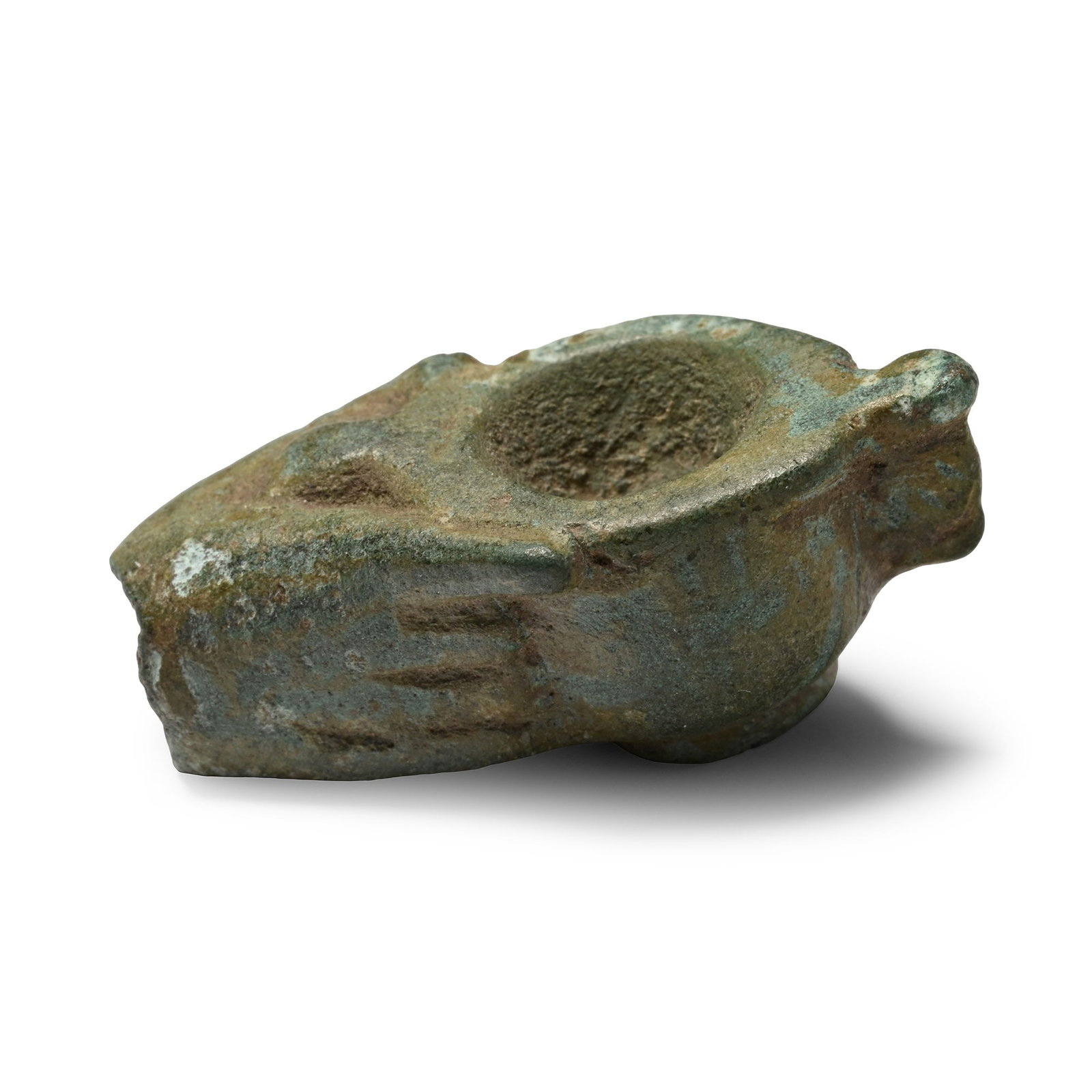 Roman Bronze Statuette Hand Holding Cup: 1st-2nd century A.D. Left hand holding one handle of a two-handled chalice. 18.71 grams, 31.16 mm (1 1/4 in.). [No Reserve] From the private collection of a European gentleman (1942-2024), formed sinc