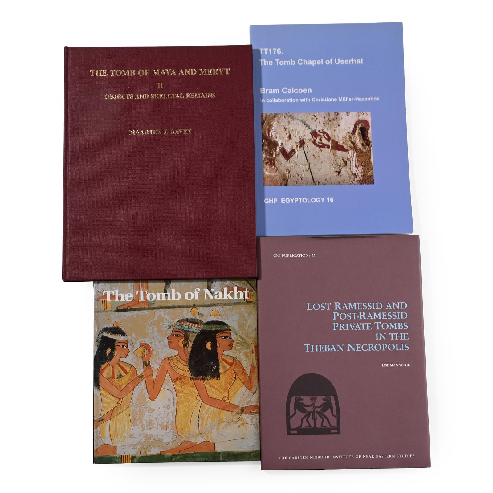 Books on Ancient Egyptian Tombs - 4 Titles: 1996-2012 A.D. Calcoen, B., TT176. The Tomb Chapel of Userhat, London, 2012, 34 pp, card covers, 23 colour and monochrome plates; Manniche, L., Lost Ramessid and Post-Ramessid Private Tombs in the The