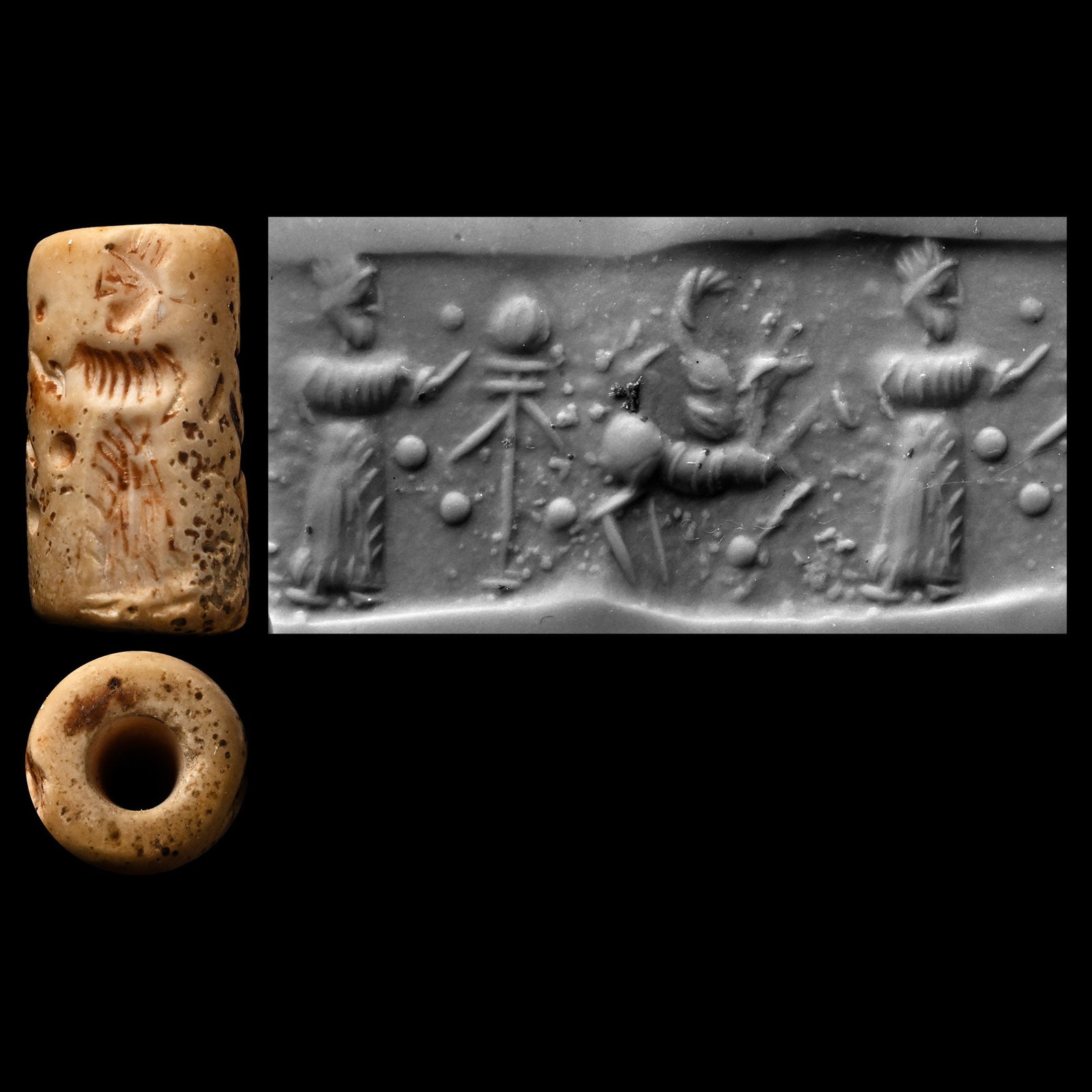 Western Asiatic Cream Stone Cylinder Seal with Figure and Gryphon (1 of 1)