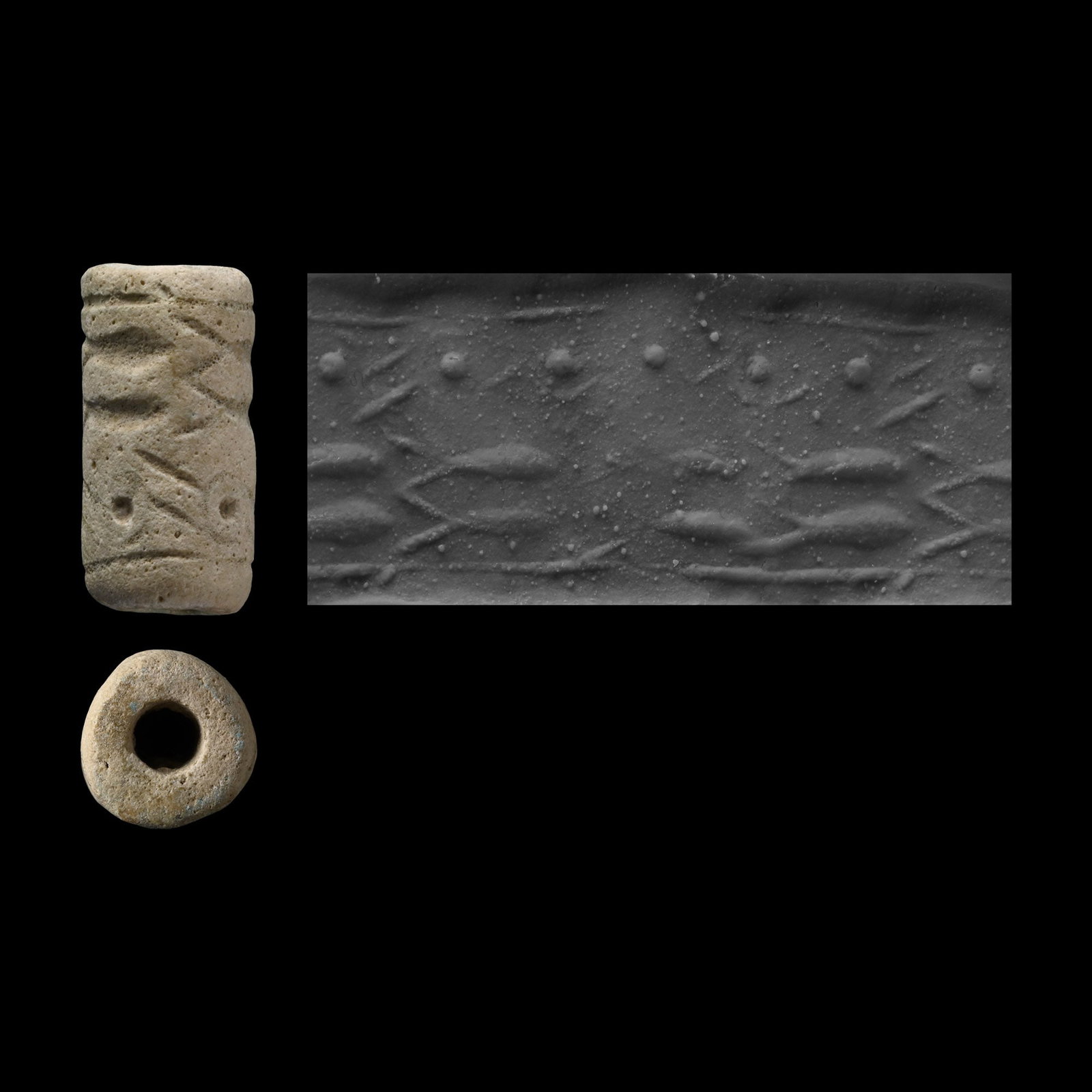 Western Asiatic Faience Cylinder Seal with Fish (1 of 1)