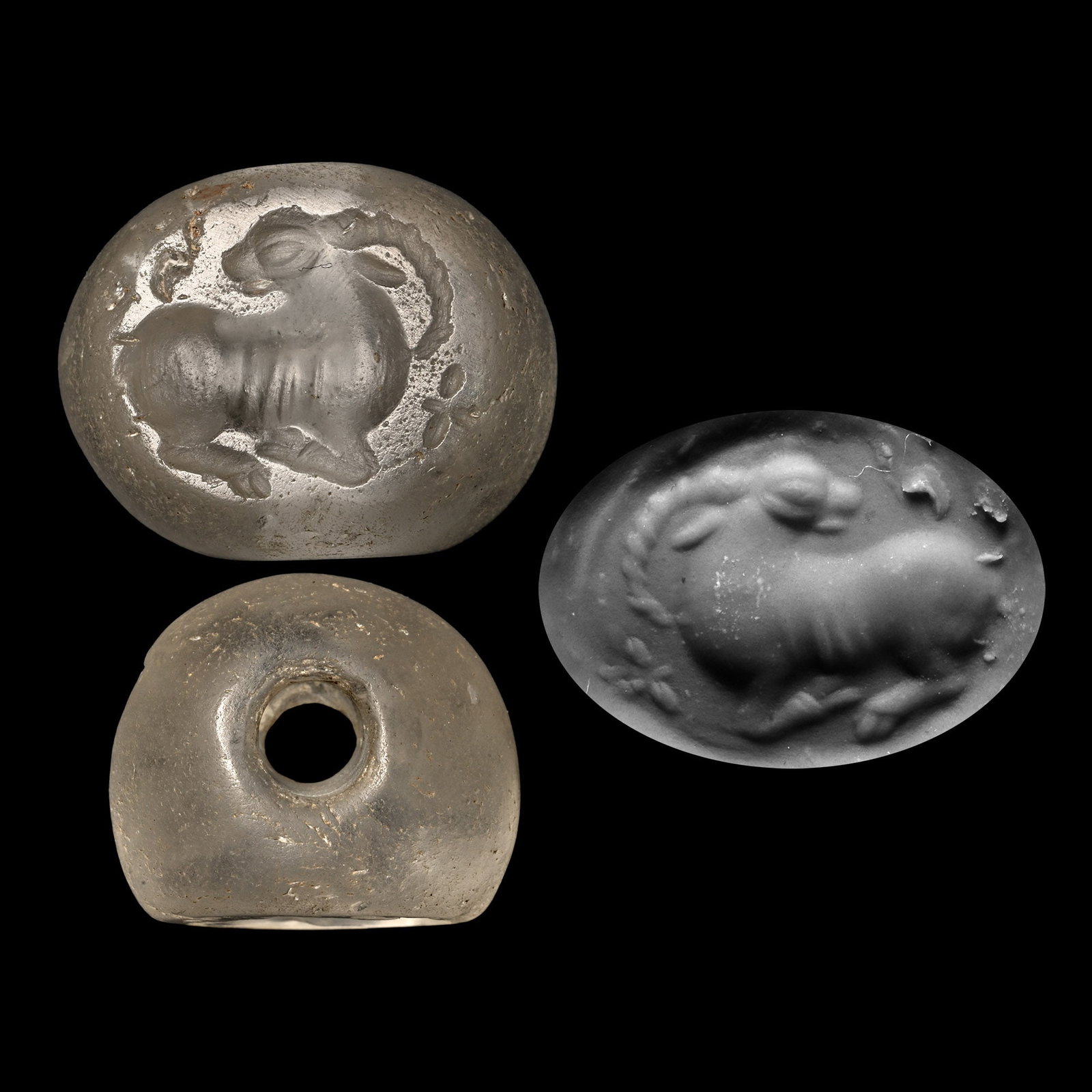 Sasanian Domed Rock Crystal Stamp Seal with Deer (1 of 1)