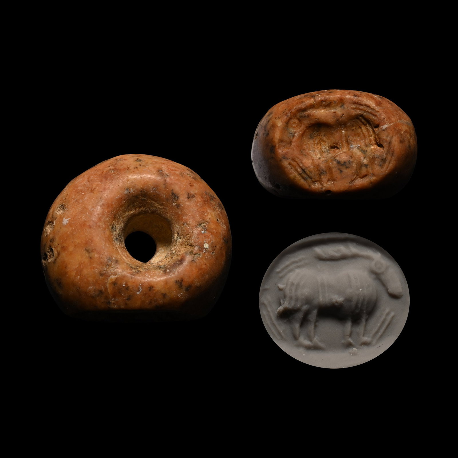 Sasanian Flecked Orange Stone Stamp Seal with Ibex (1 of 1)
