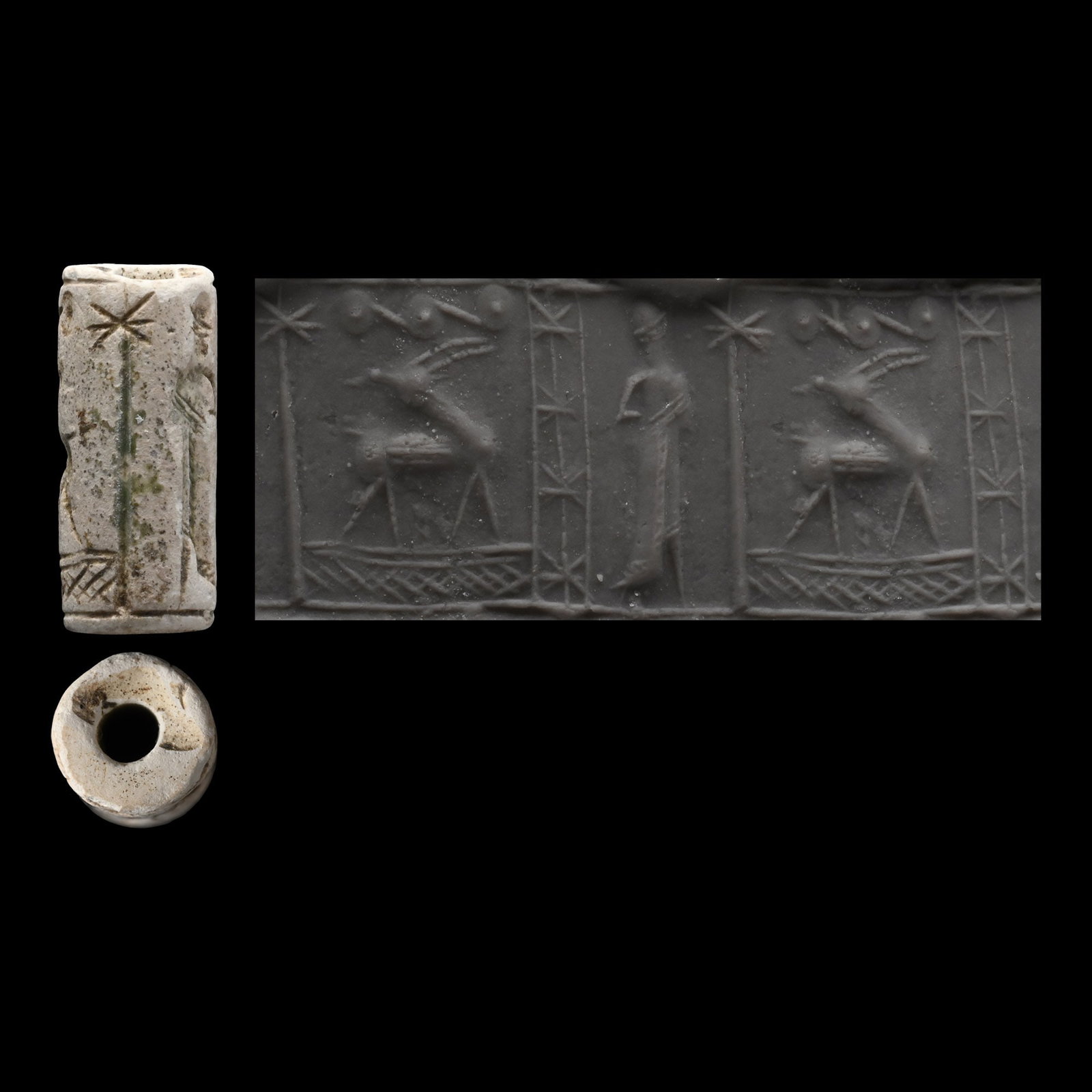 Mitanni Faience Cylinder Seal with Man and Beast (1 of 1)