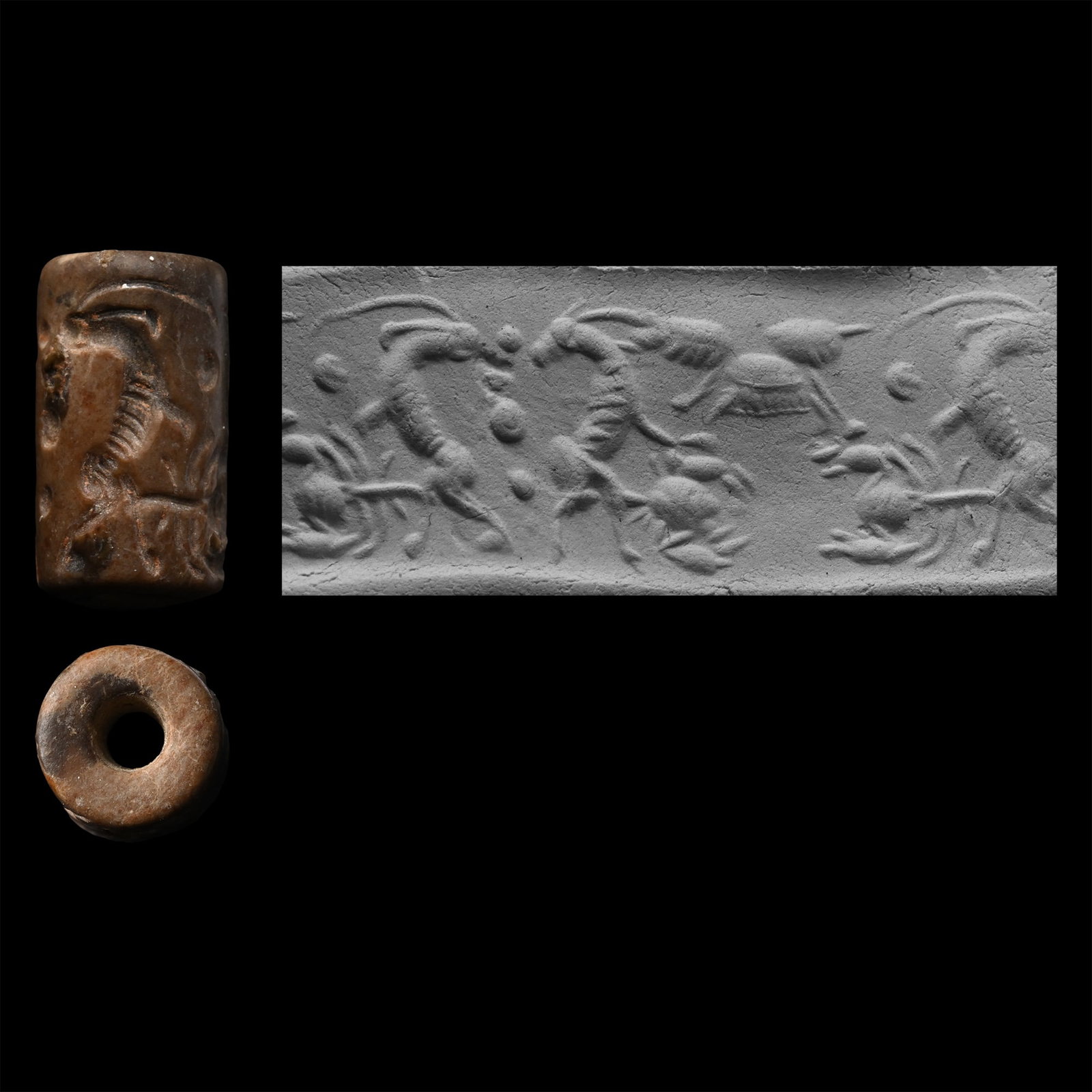 Western Asiatic Brown Stone Cylinder Seal with Ibexes (1 of 1)